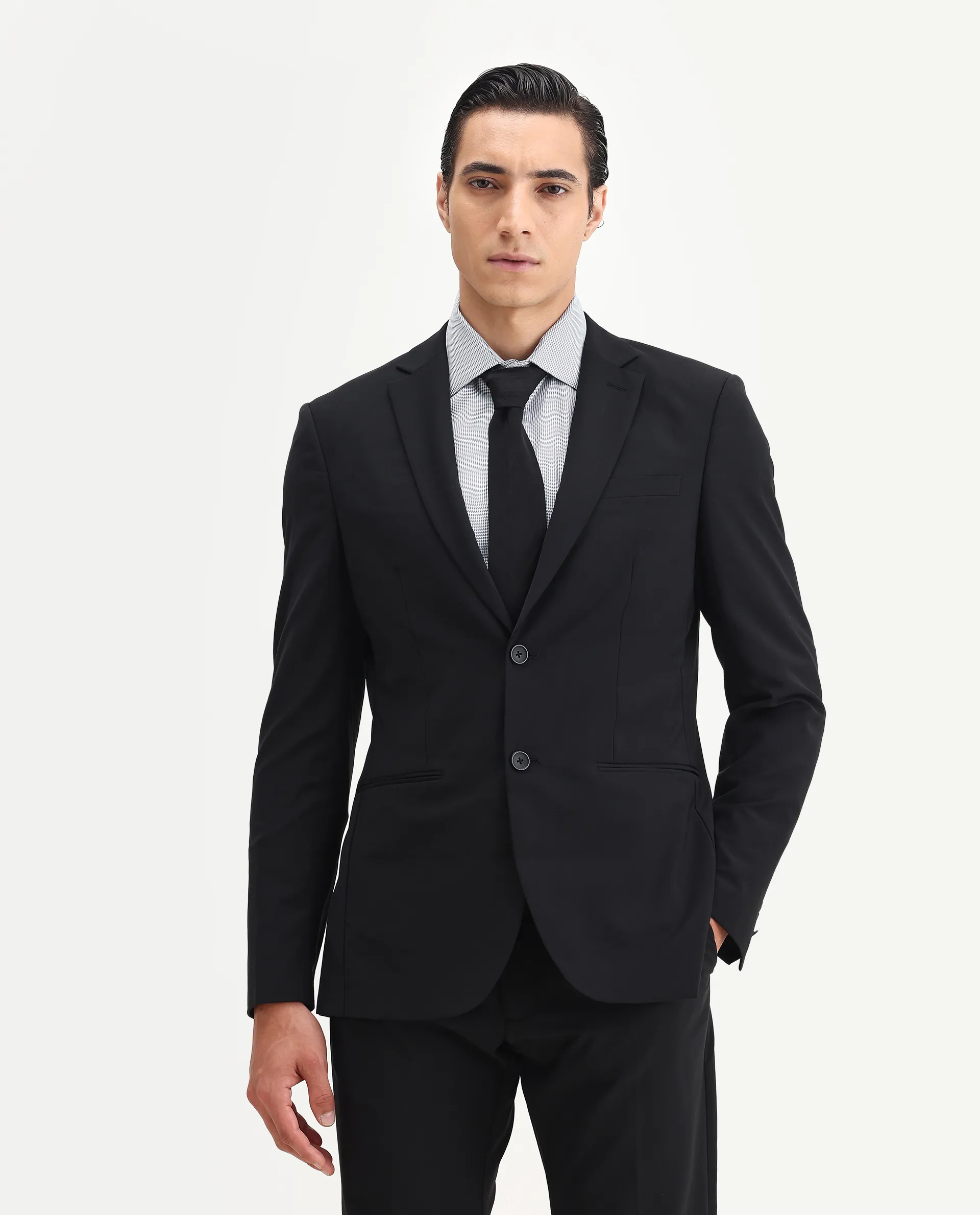 Rare Rabbit Men's Arlo-B Black Cotton Plain Slim Fit Full Sleeve Lapel Neck Suits - Image 2