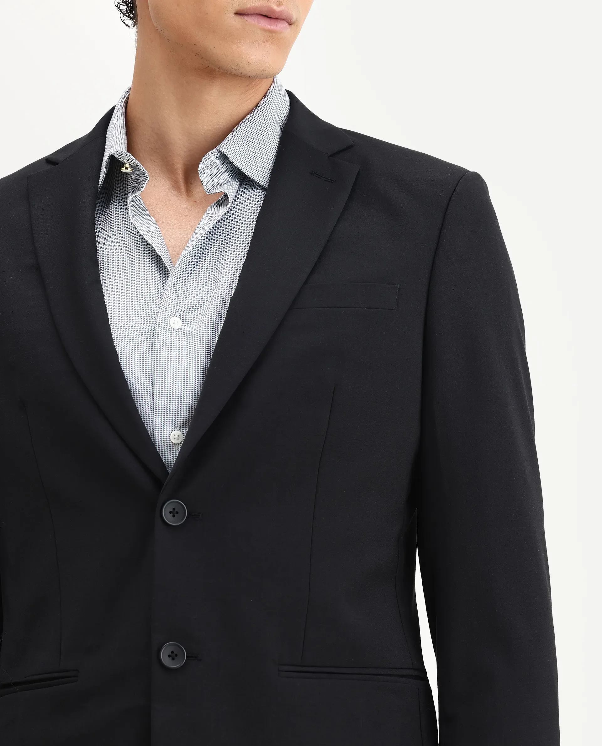 Rare Rabbit Men's Arlo-B Black Cotton Plain Slim Fit Full Sleeve Lapel Neck Suits - Image 4