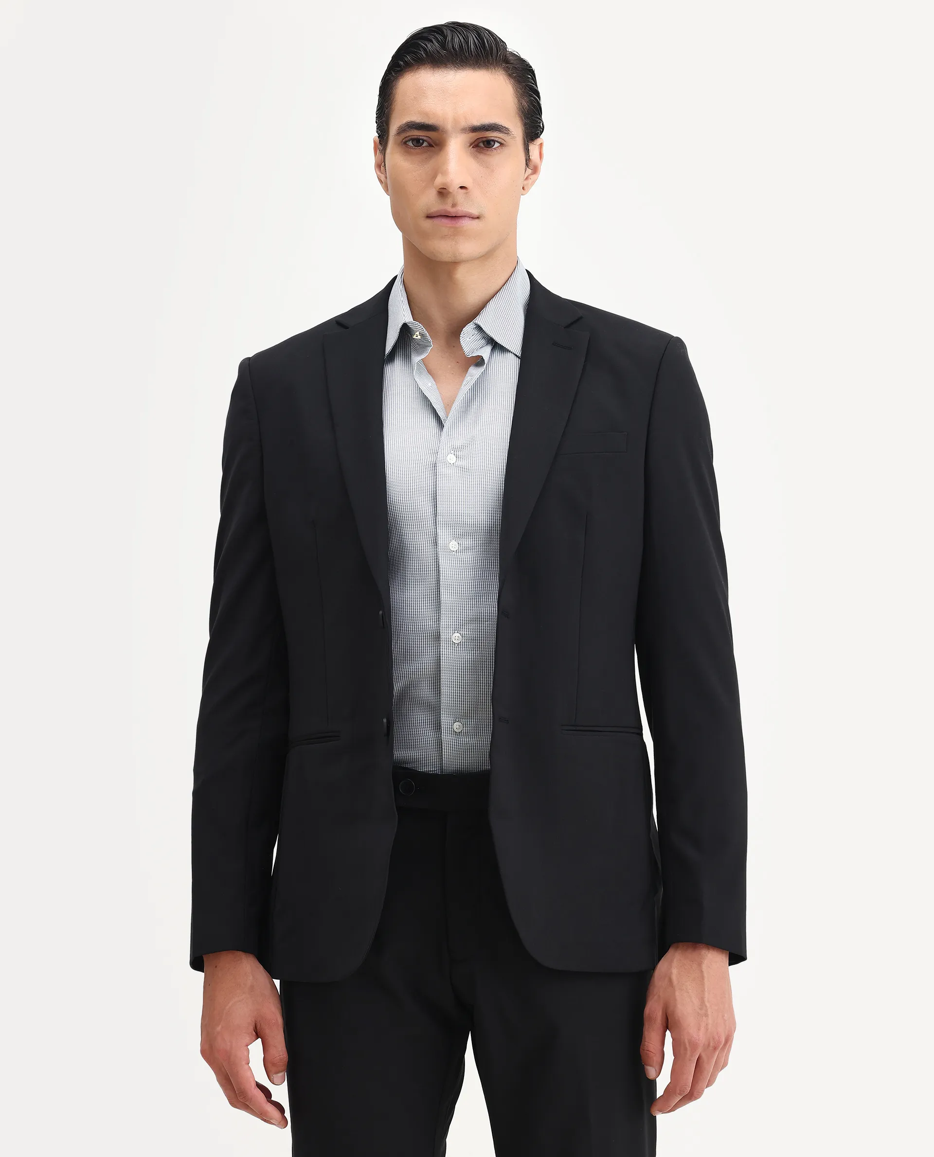 Rare Rabbit Men's Arlo-B Black Cotton Plain Slim Fit Full Sleeve Lapel Neck Suits - Image 8