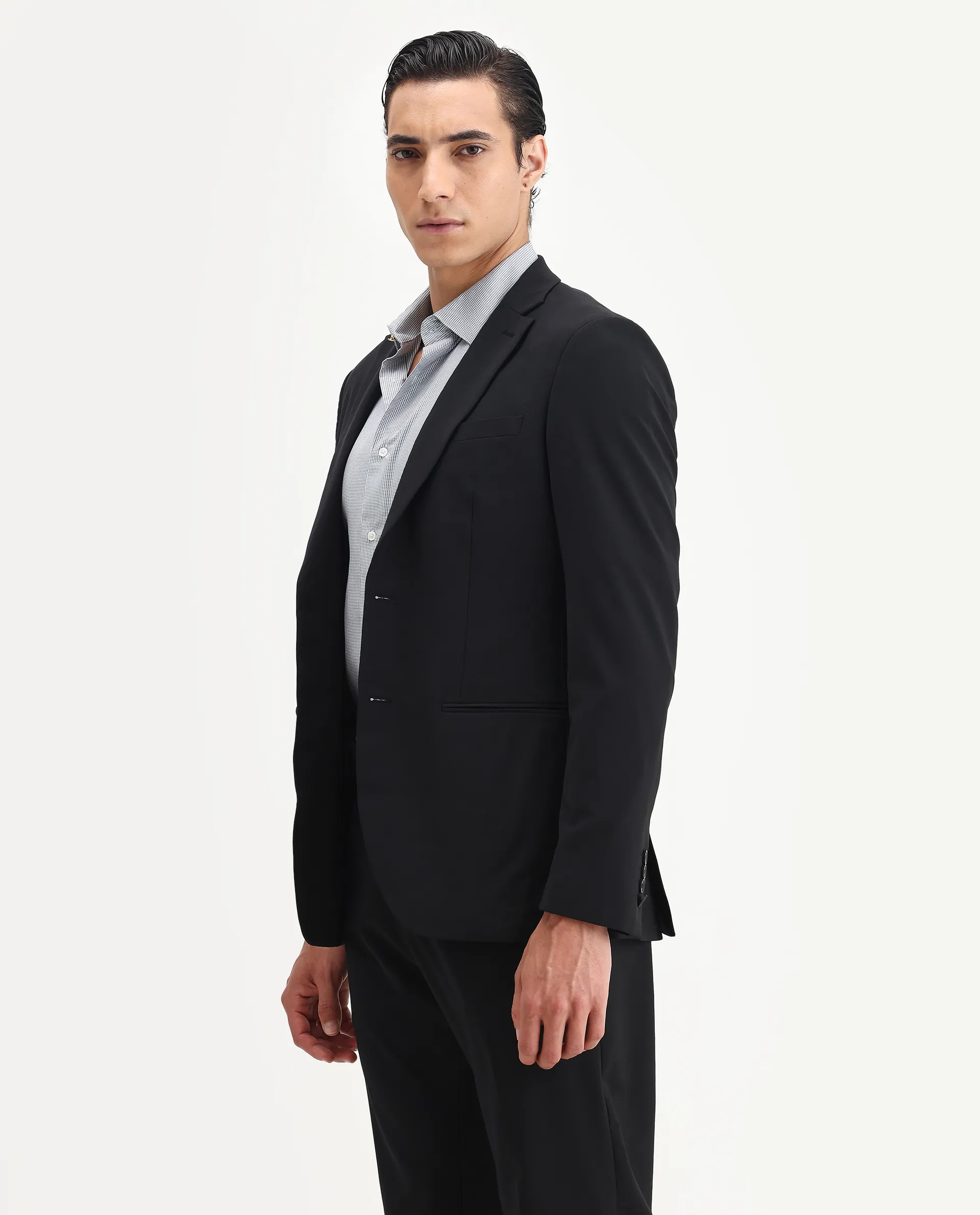 Rare Rabbit Men's Arlo-B Black Cotton Plain Slim Fit Full Sleeve Lapel Neck Suits - Image 9