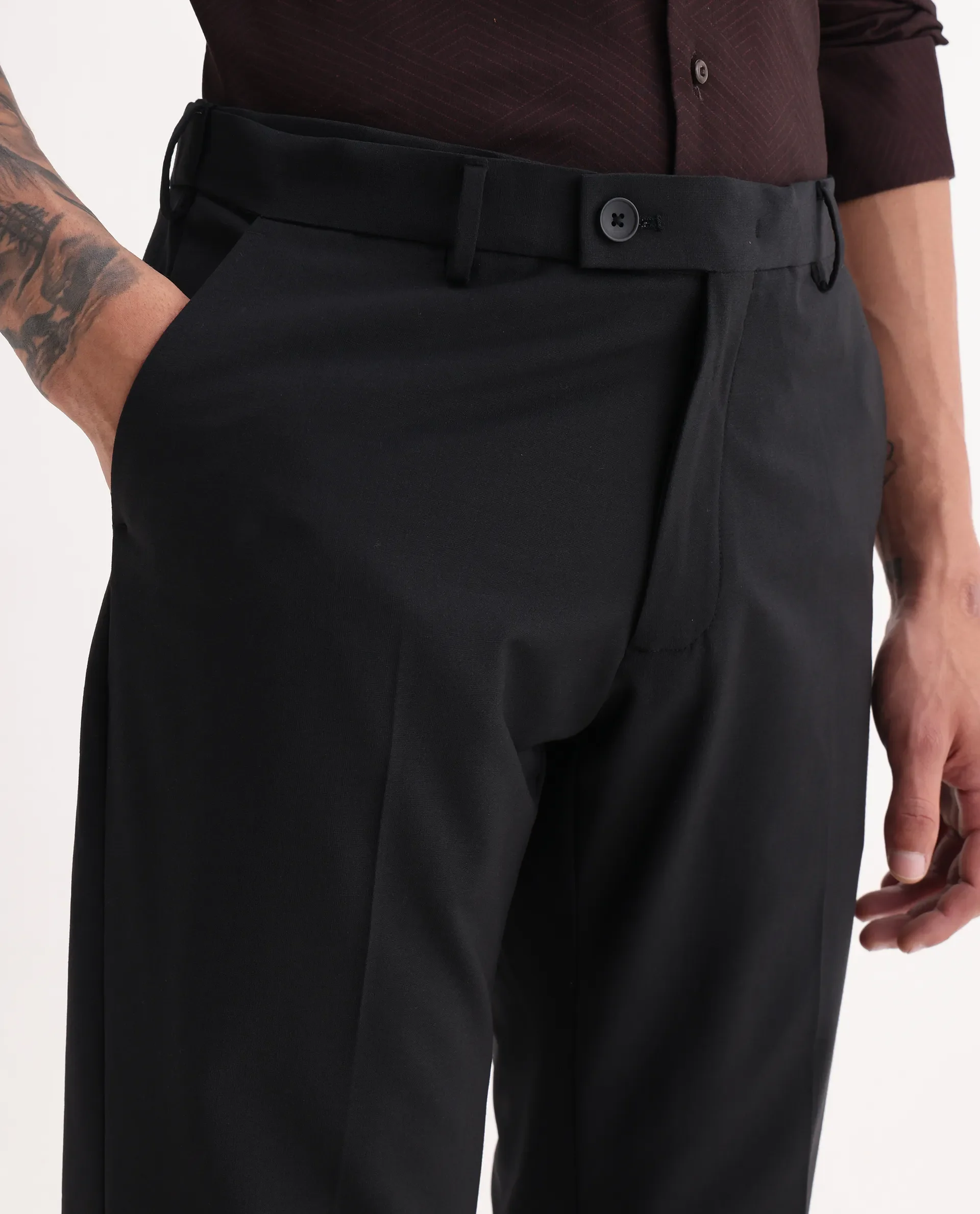 Rare Rabbit Men's Arlo Black Cotton Plain Regular Fit Trouser - Image 3