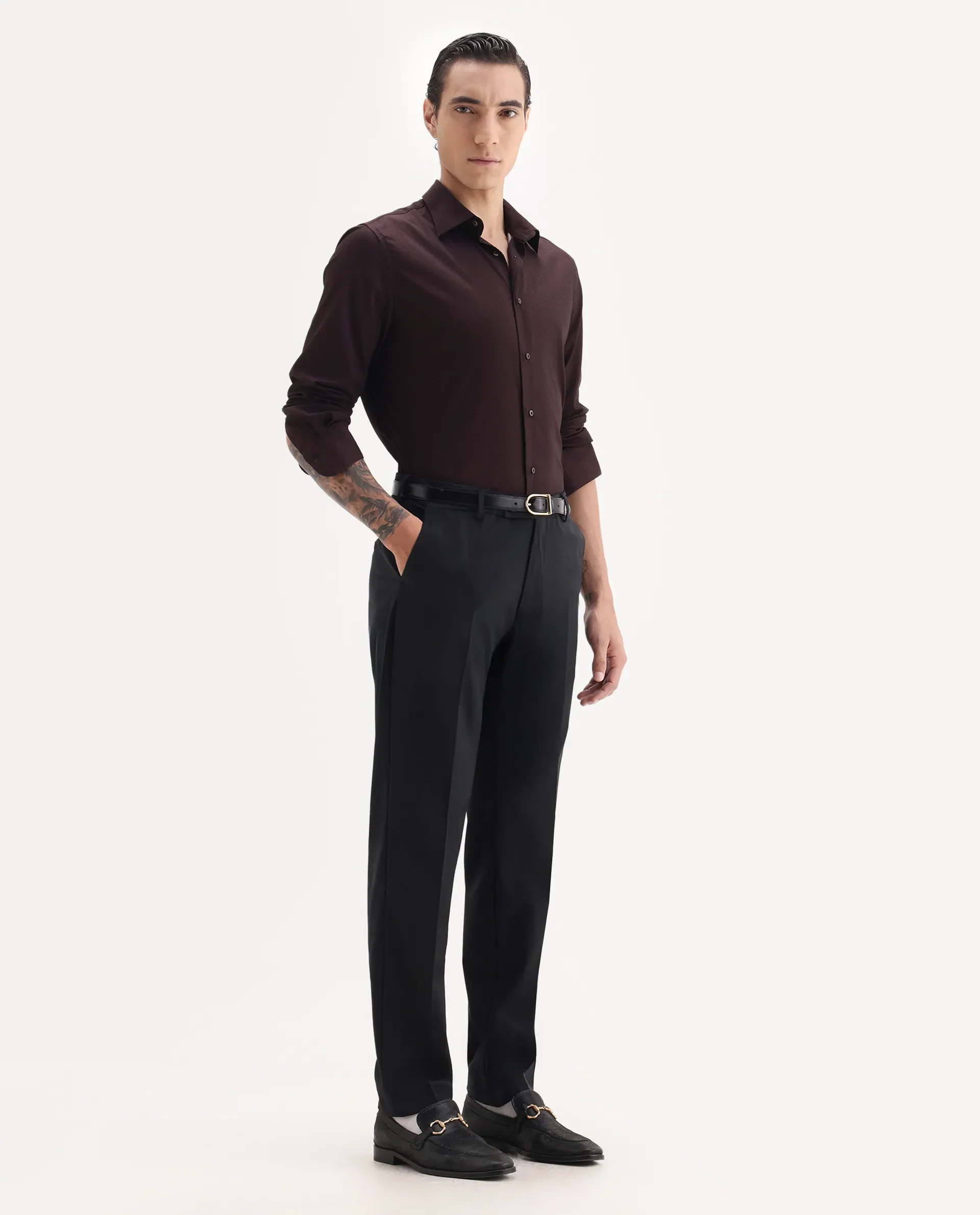 Rare Rabbit Men's Arlo Black Cotton Plain Regular Fit Trouser - Image 5