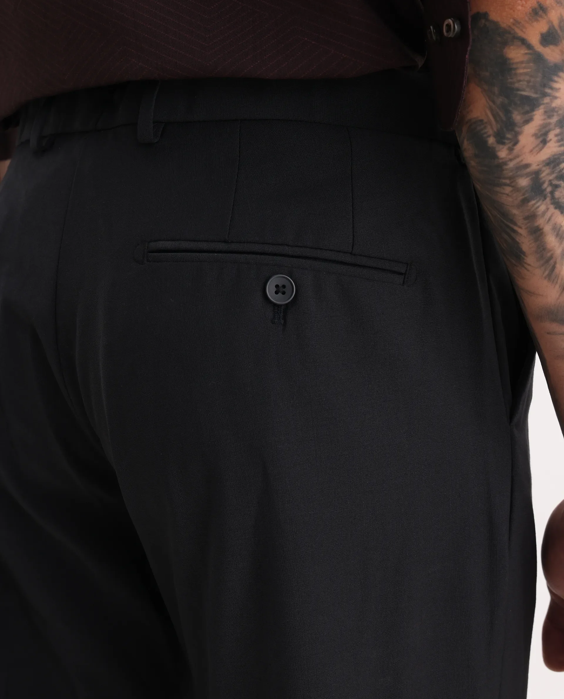 Rare Rabbit Men's Arlo Black Cotton Plain Regular Fit Trouser - Image 6