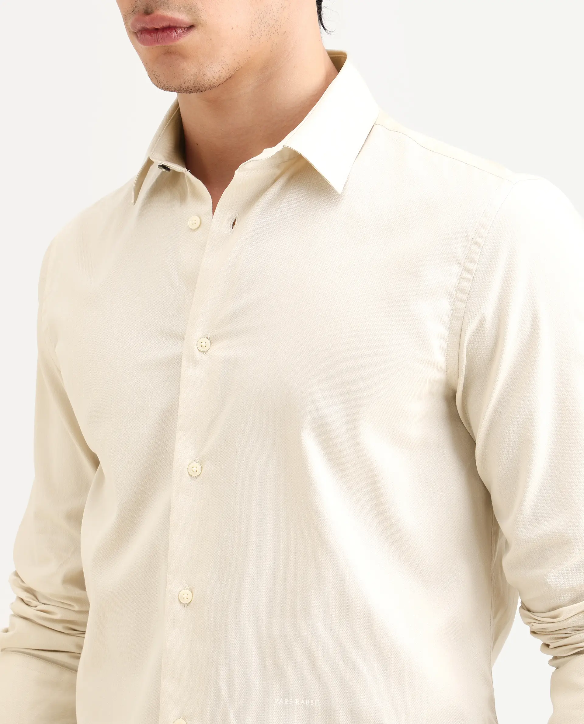 Rare Rabbit Men's Armeno Light Beige Cotton Fabric Full Sleeve Spread Collar Regular Fit Plain Shirt - Image 3