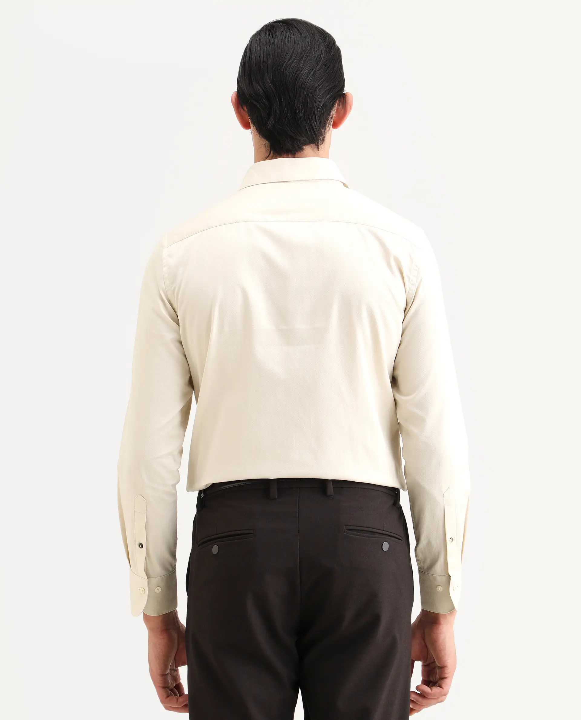 Rare Rabbit Men's Armeno Light Beige Cotton Fabric Full Sleeve Spread Collar Regular Fit Plain Shirt - Image 7