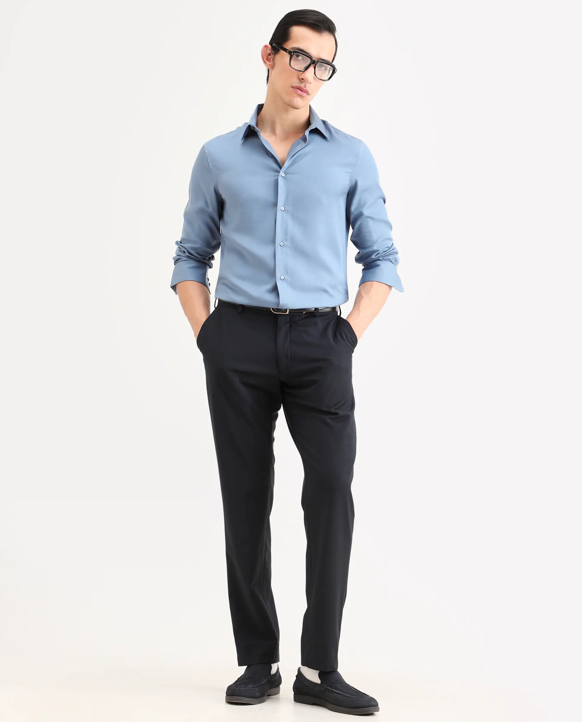 Rare Rabbit Men's Armenop Dusky Blue Tencel Fabric Full Sleeve Spread Collar Regular Fit Plain Shirt - Image 2