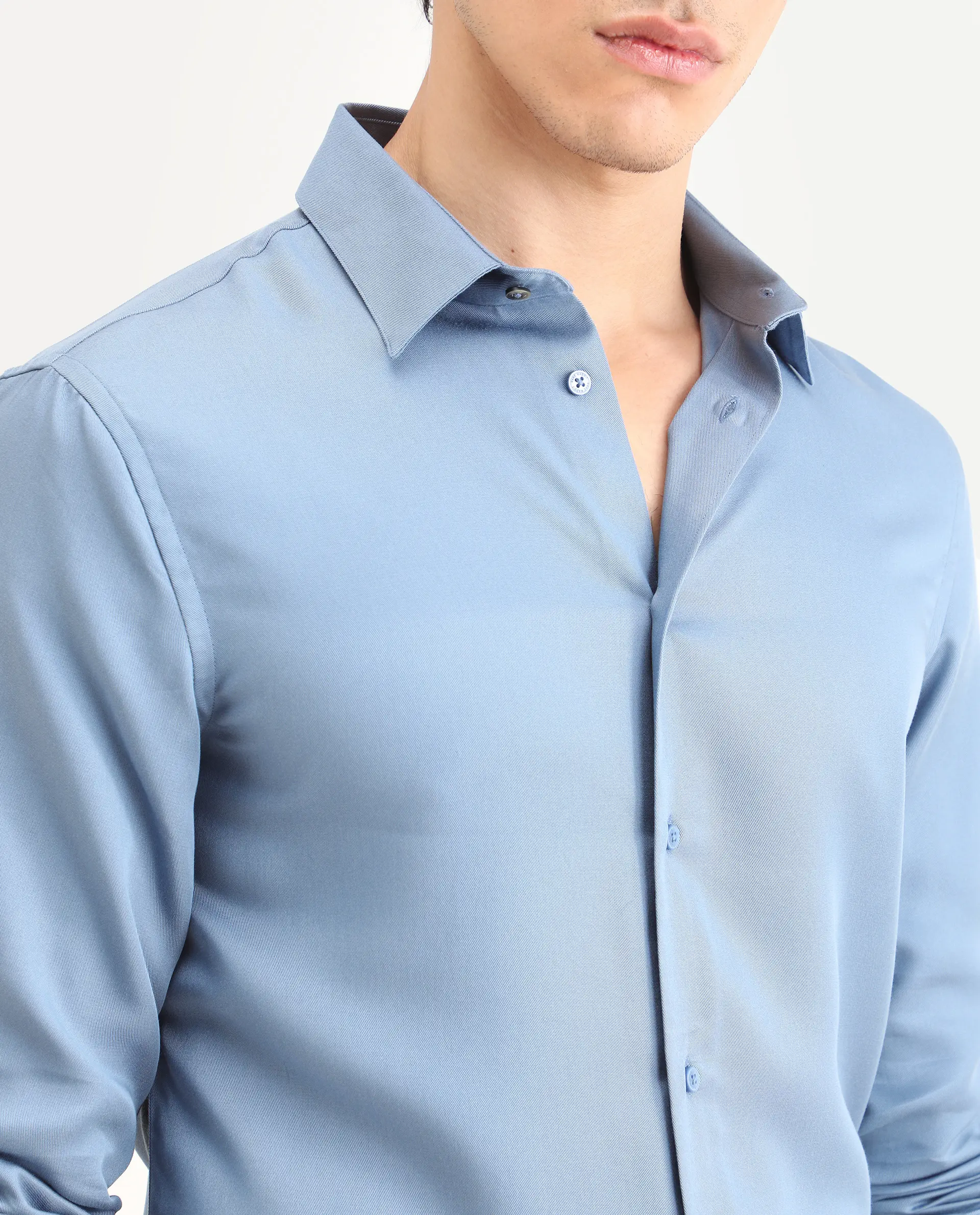 Rare Rabbit Men's Armenop Dusky Blue Tencel Fabric Full Sleeve Spread Collar Regular Fit Plain Shirt - Image 3