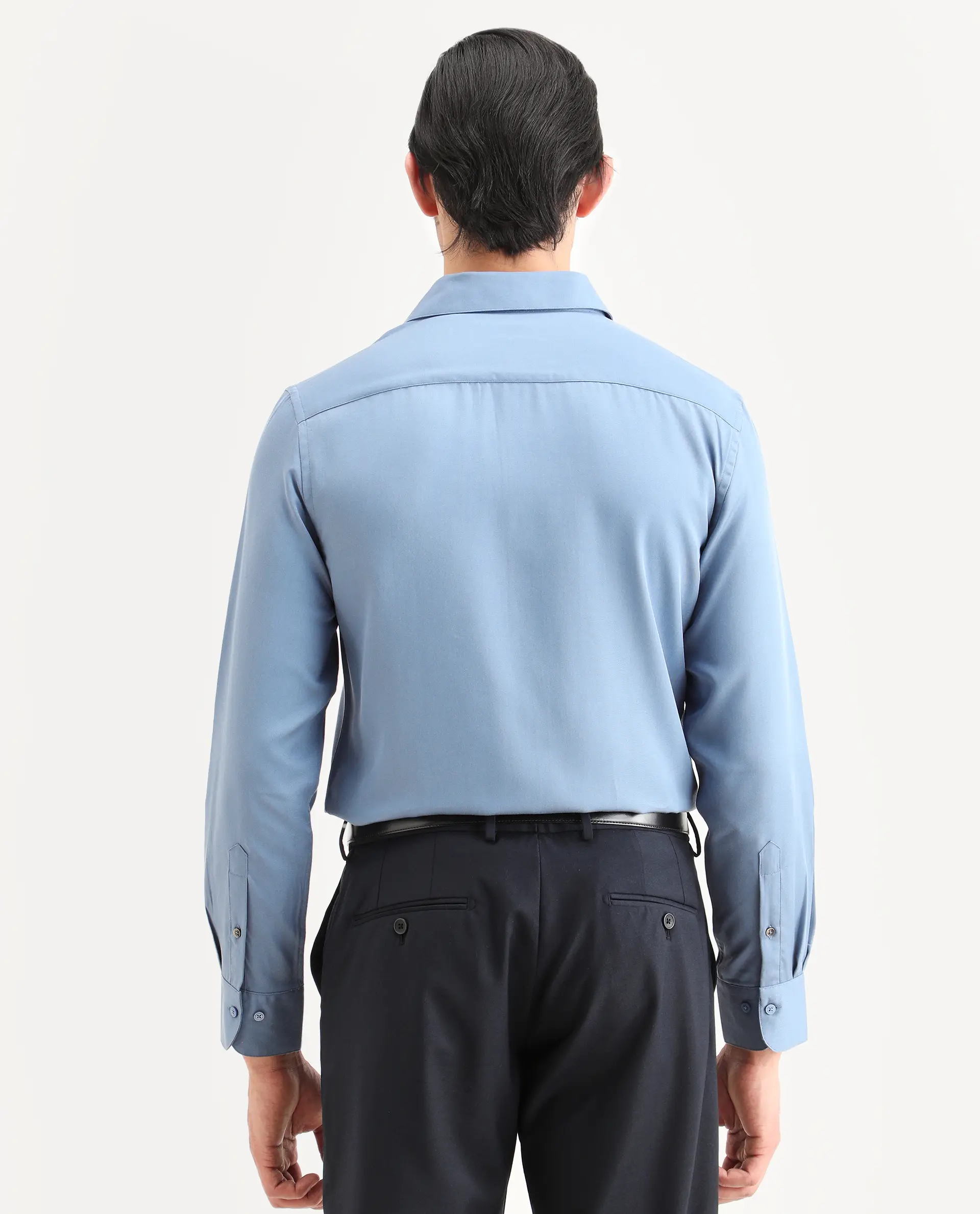 Rare Rabbit Men's Armenop Dusky Blue Tencel Fabric Full Sleeve Spread Collar Regular Fit Plain Shirt - Image 7