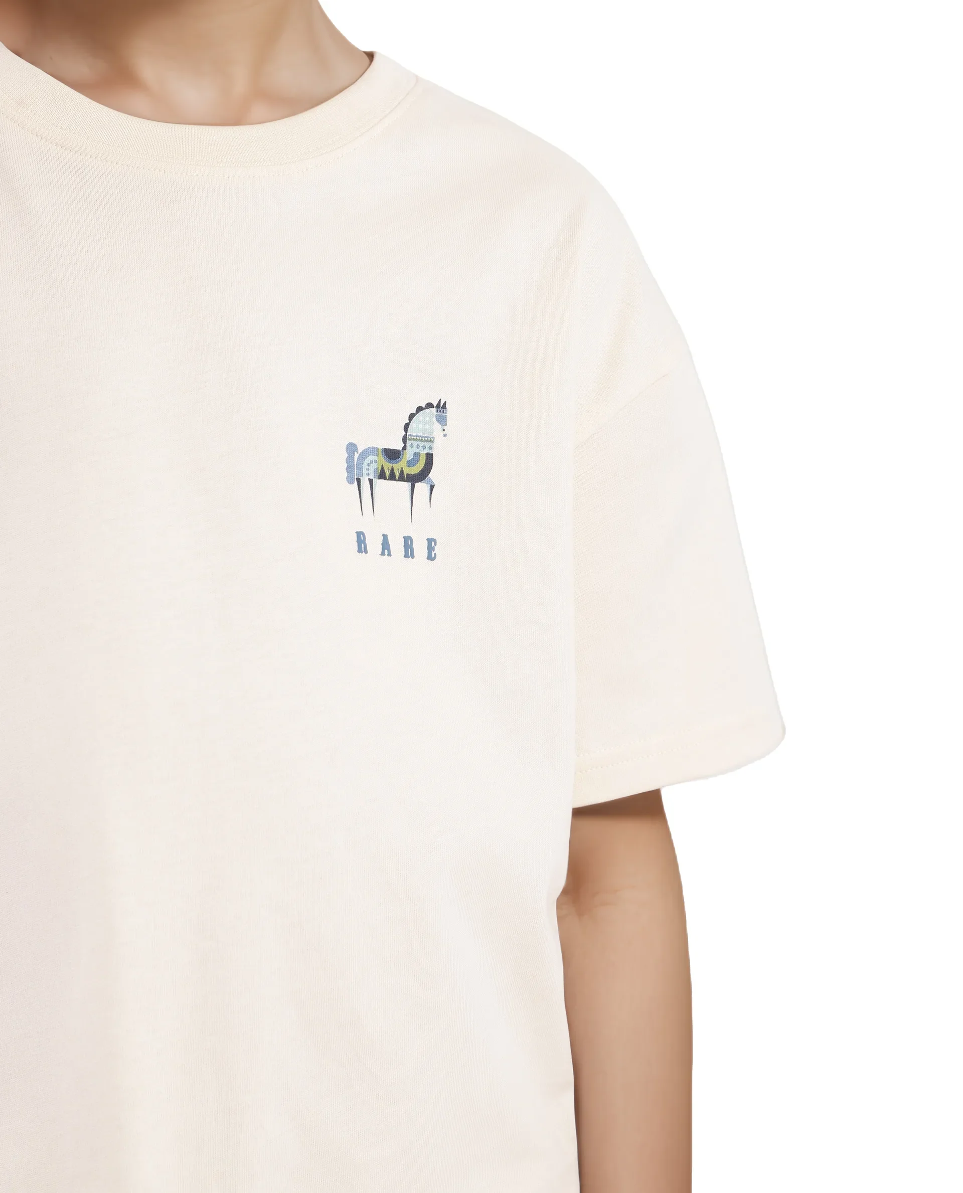 Rare Ones Kids Armi Off White Cotton Fabric Half Sleeves Boxy Fit Crew Neck Graphic Print T-Shirt - Image 4