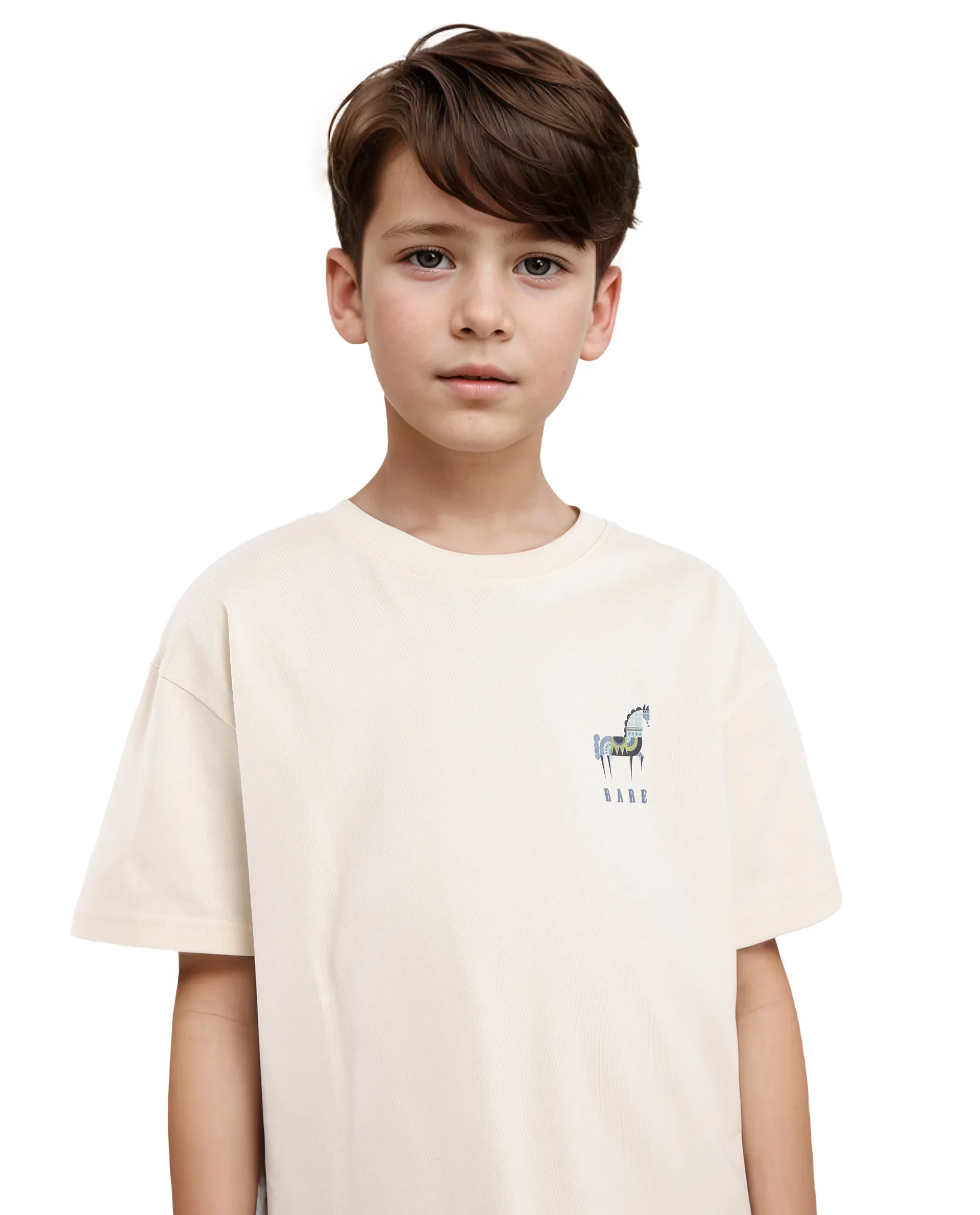 Rare Ones Kids Armi Off White Cotton Fabric Half Sleeves Boxy Fit Crew Neck Graphic Print T-Shirt - Image 5