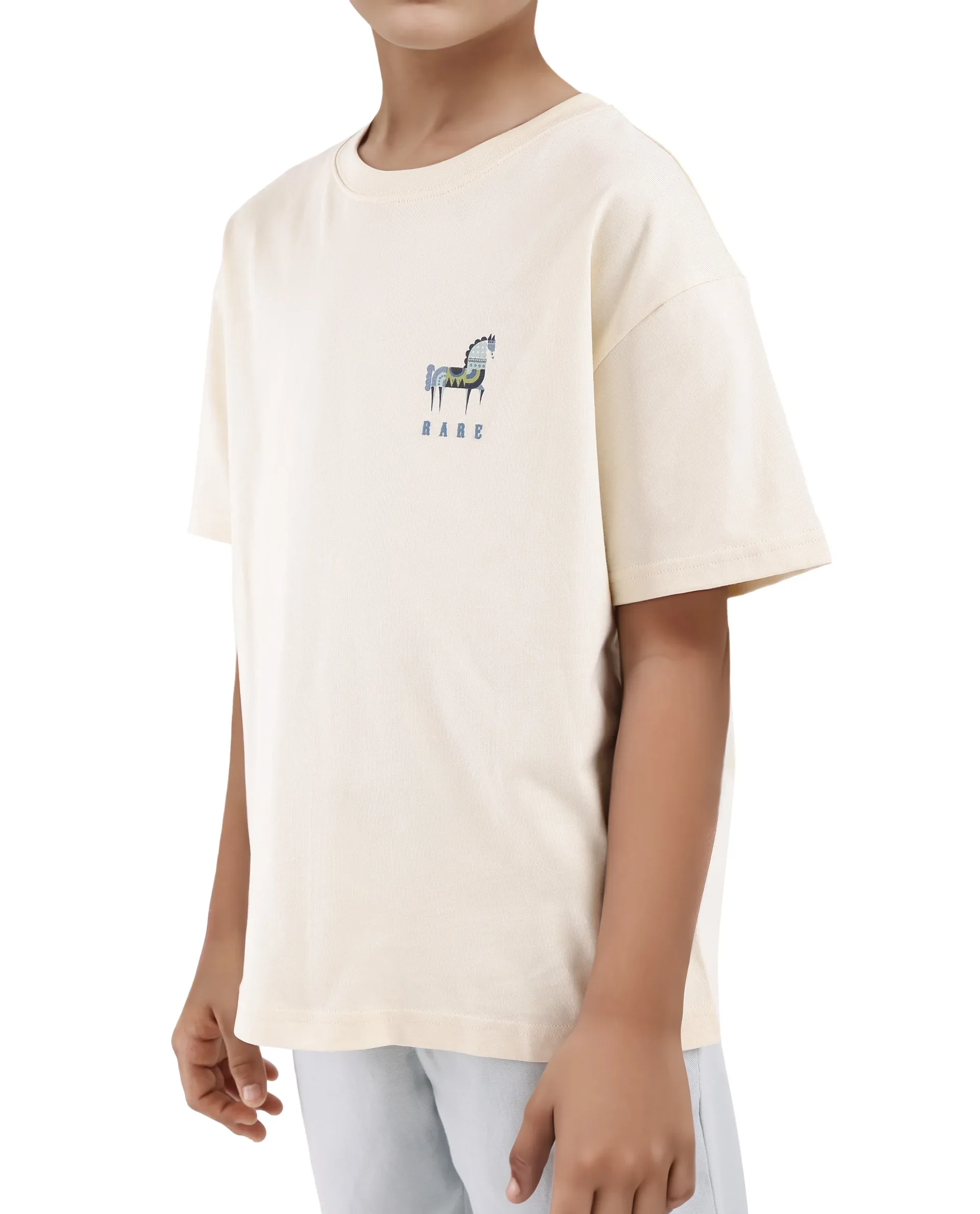 Rare Ones Kids Armi Off White Cotton Fabric Half Sleeves Boxy Fit Crew Neck Graphic Print T-Shirt - Image 6
