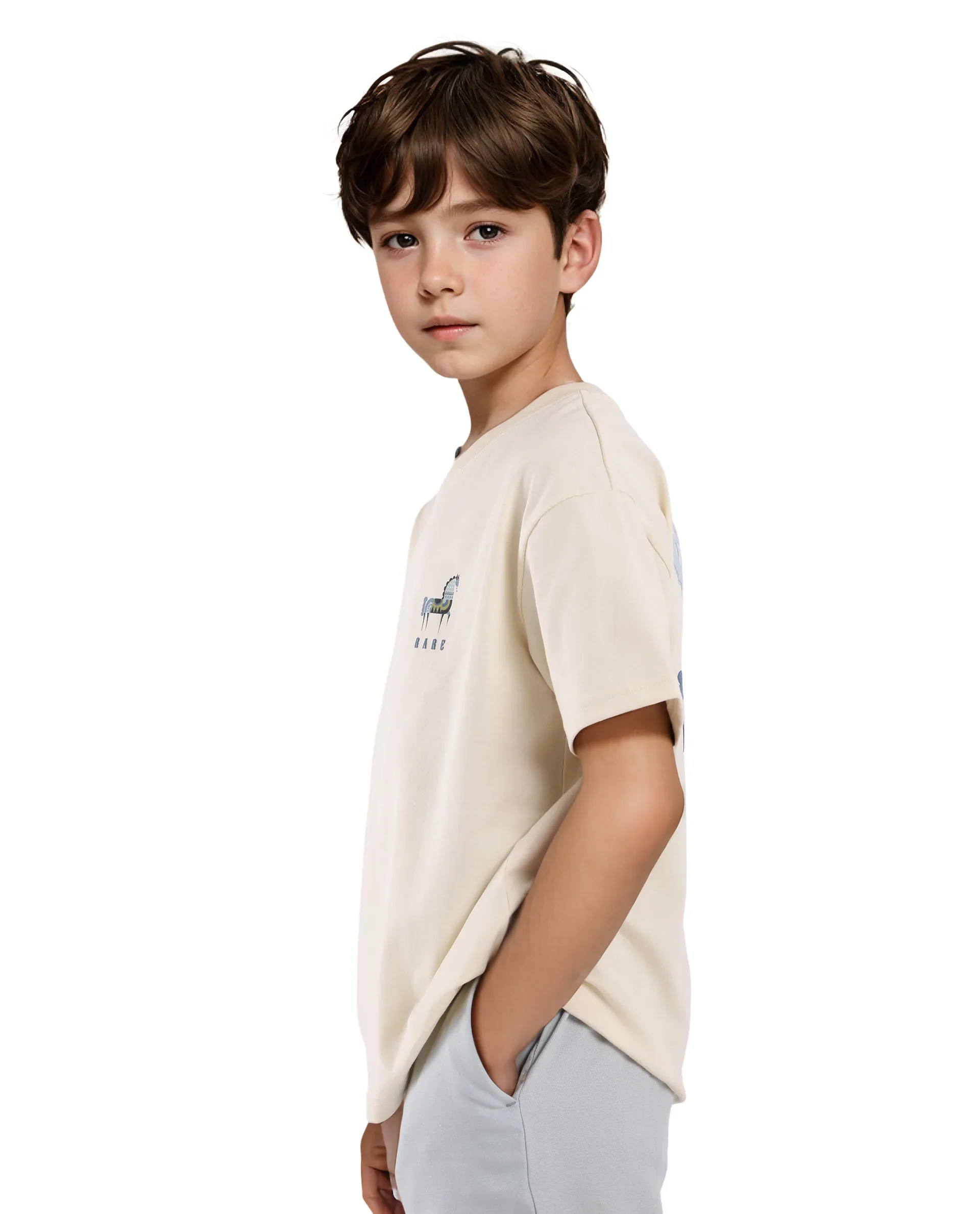 Rare Ones Kids Armi Off White Cotton Fabric Half Sleeves Boxy Fit Crew Neck Graphic Print T-Shirt - Image 7