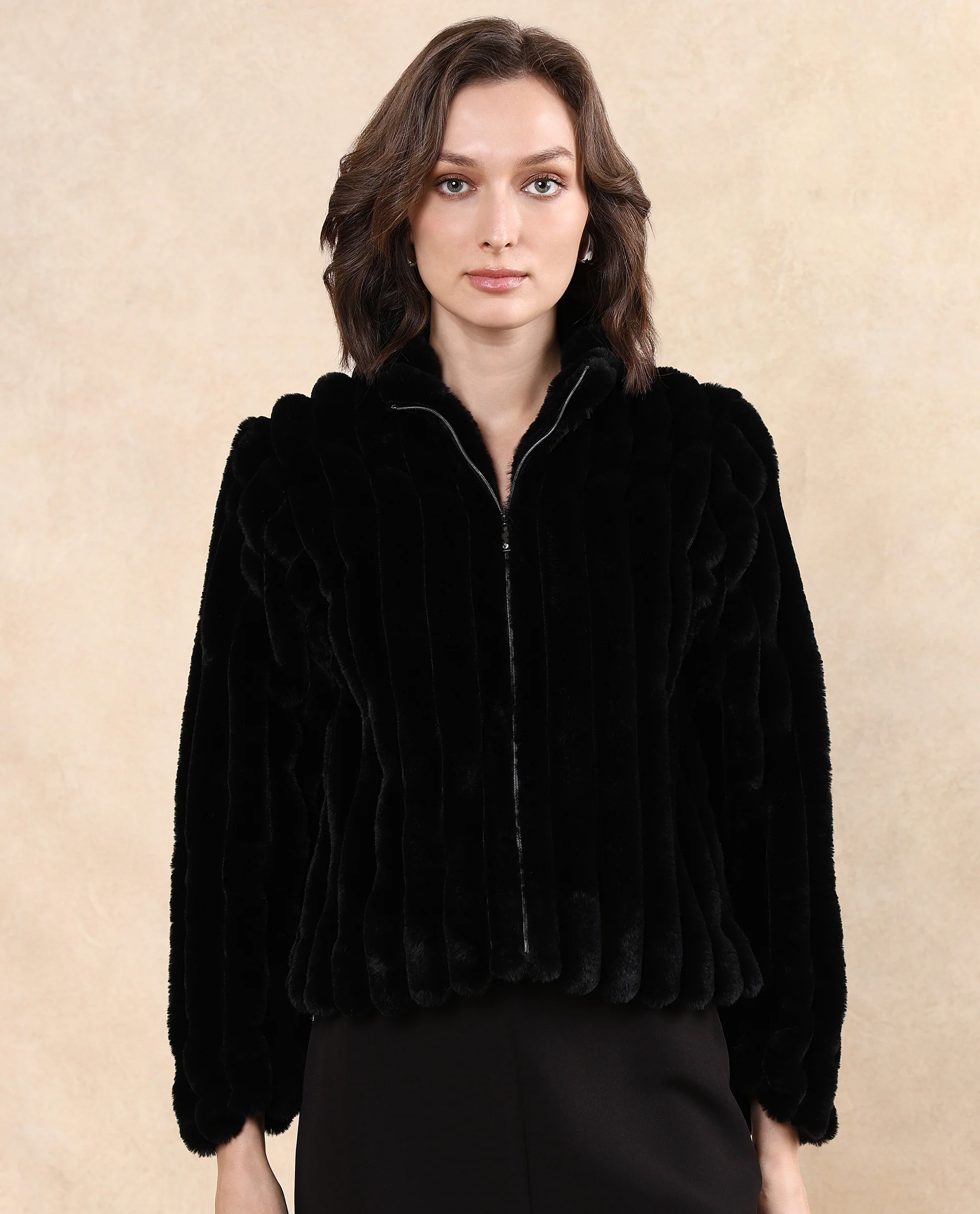 Rareism Women's Armidale Black Cotton Blend Mandarin Collar Plain Regular Fit Jacket - Image 4