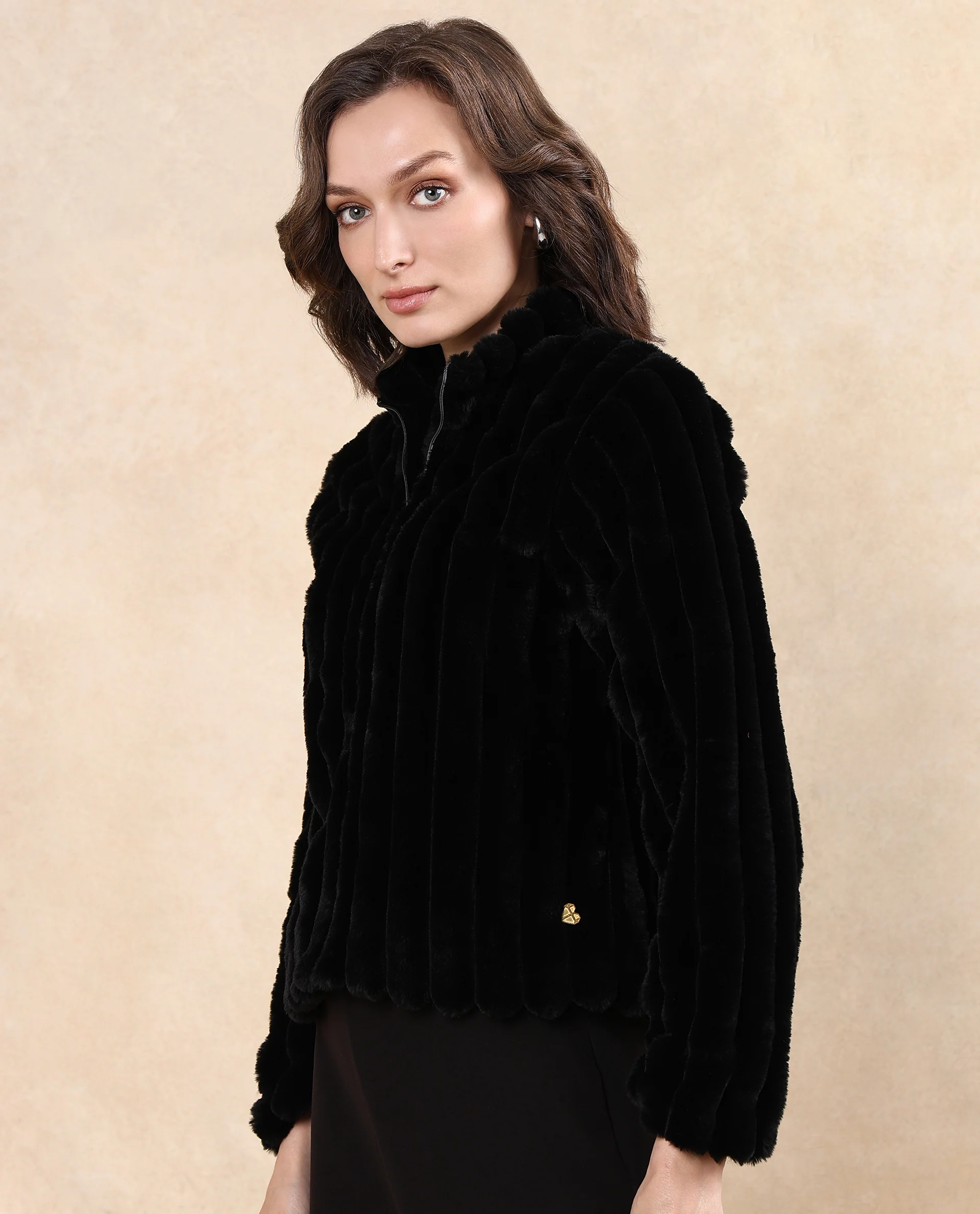 Rareism Women's Armidale Black Cotton Blend Mandarin Collar Plain Regular Fit Jacket - Image 5