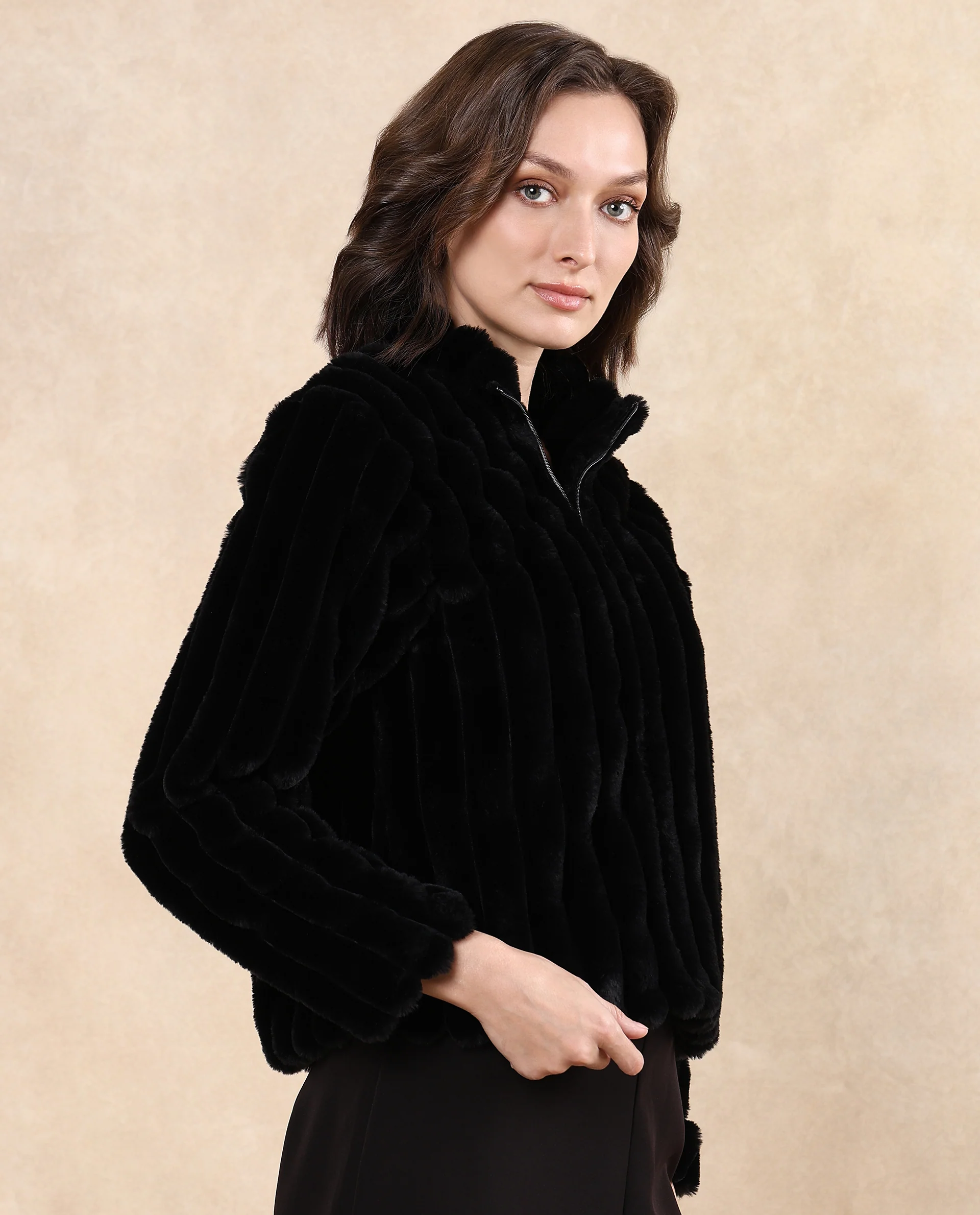 Rareism Women's Armidale Black Cotton Blend Mandarin Collar Plain Regular Fit Jacket - Image 6