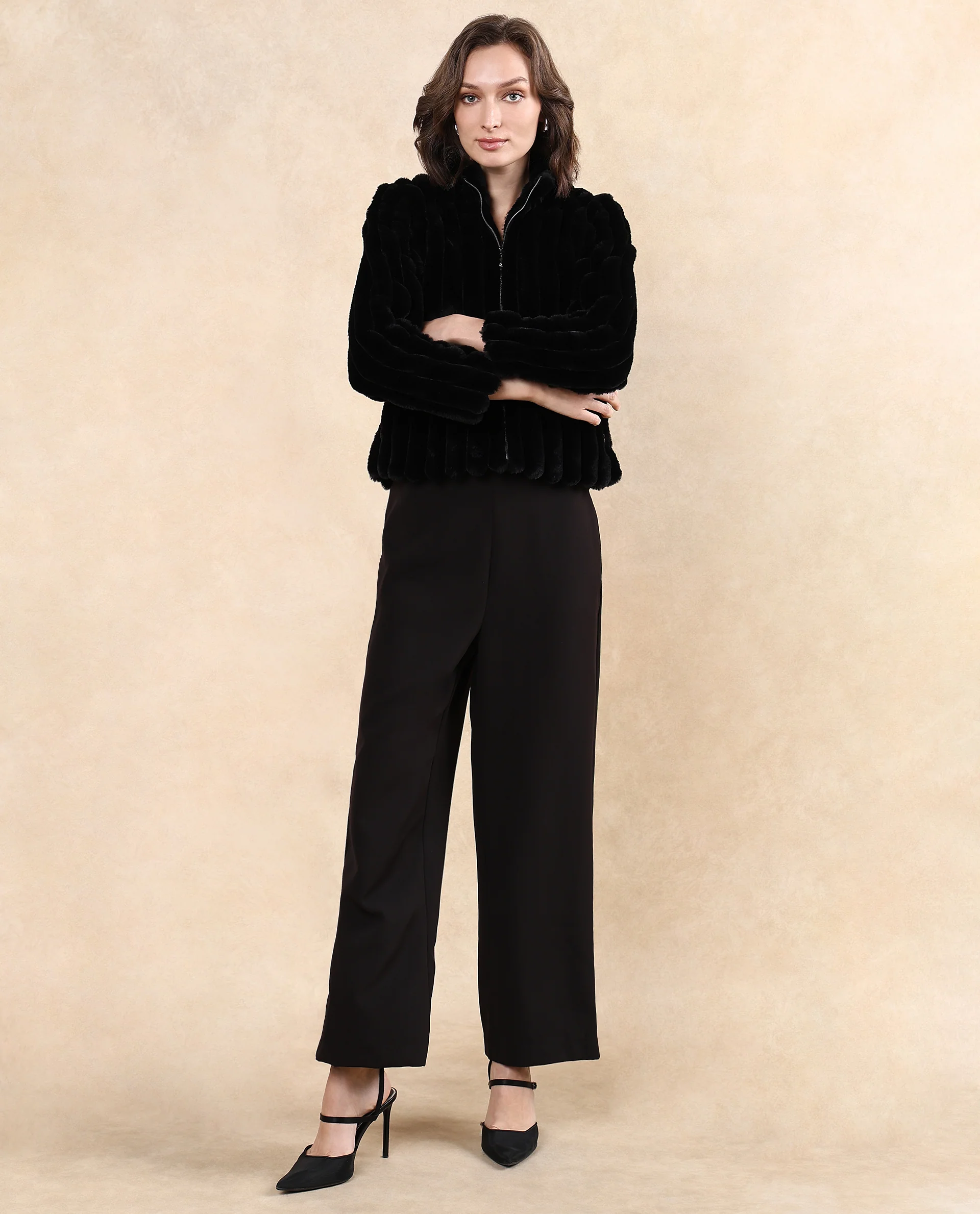 Rareism Women's Armidale Black Cotton Blend Mandarin Collar Plain Regular Fit Jacket - Image 8