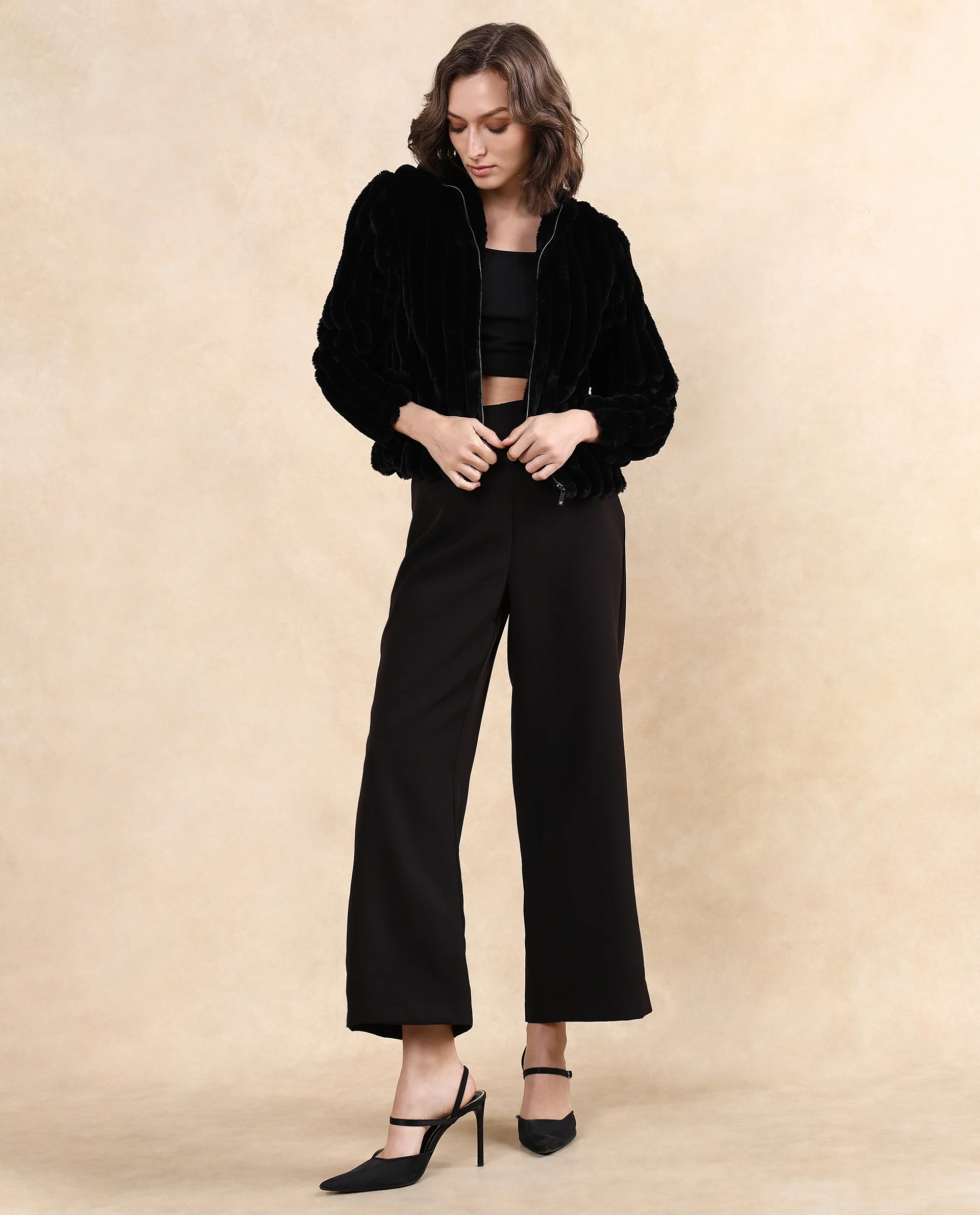Rareism Women's Armidale Black Cotton Blend Mandarin Collar Plain Regular Fit Jacket - Image 9