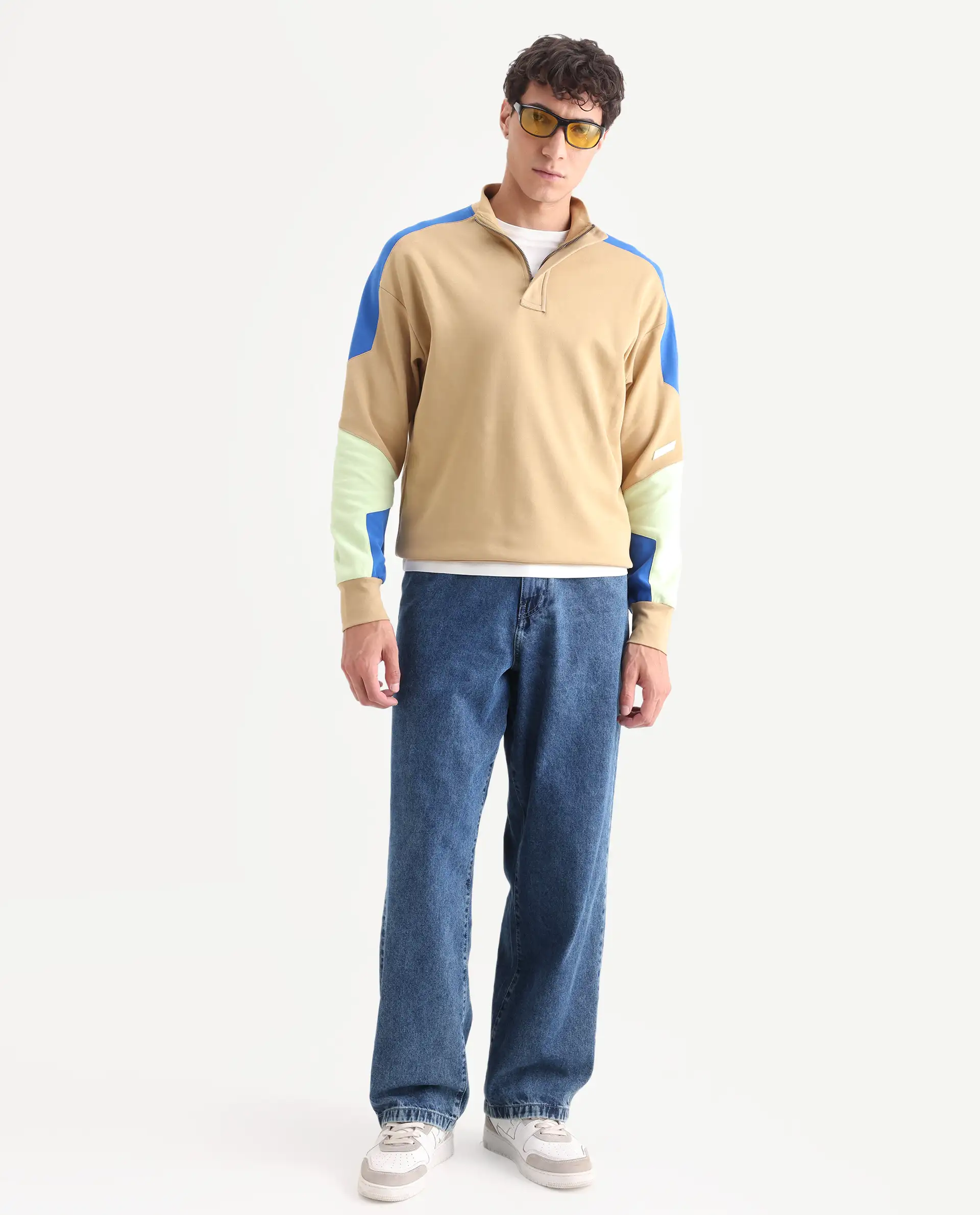 Rare Rabbit Men's Armo-1 Dusky Beige Cotton Ombre Regular Fit Full Sleeve High Neck Sweatshirt - Image 2