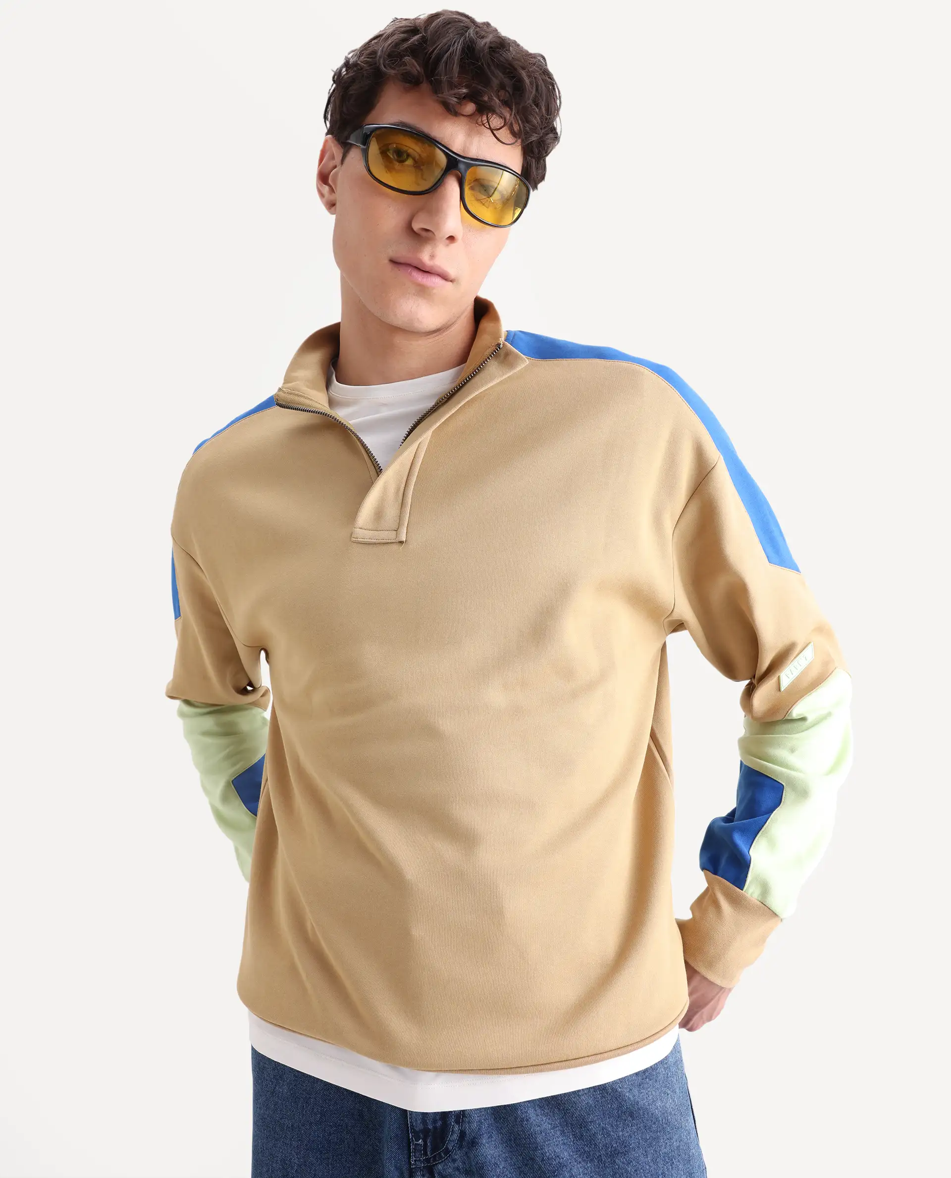 Rare Rabbit Men's Armo-1 Dusky Beige Cotton Ombre Regular Fit Full Sleeve High Neck Sweatshirt - Image 4