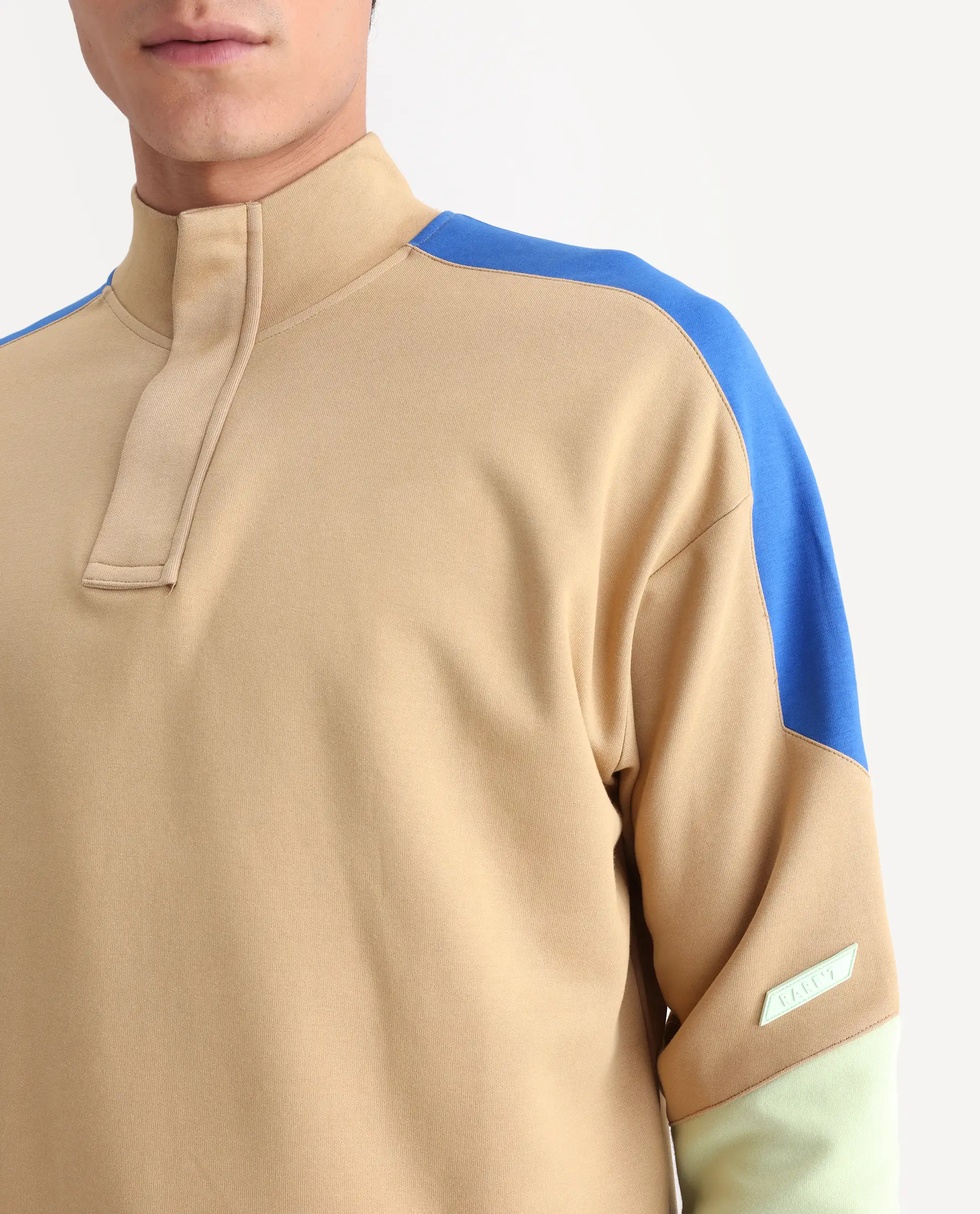 Rare Rabbit Men's Armo-1 Dusky Beige Cotton Ombre Regular Fit Full Sleeve High Neck Sweatshirt - Image 5