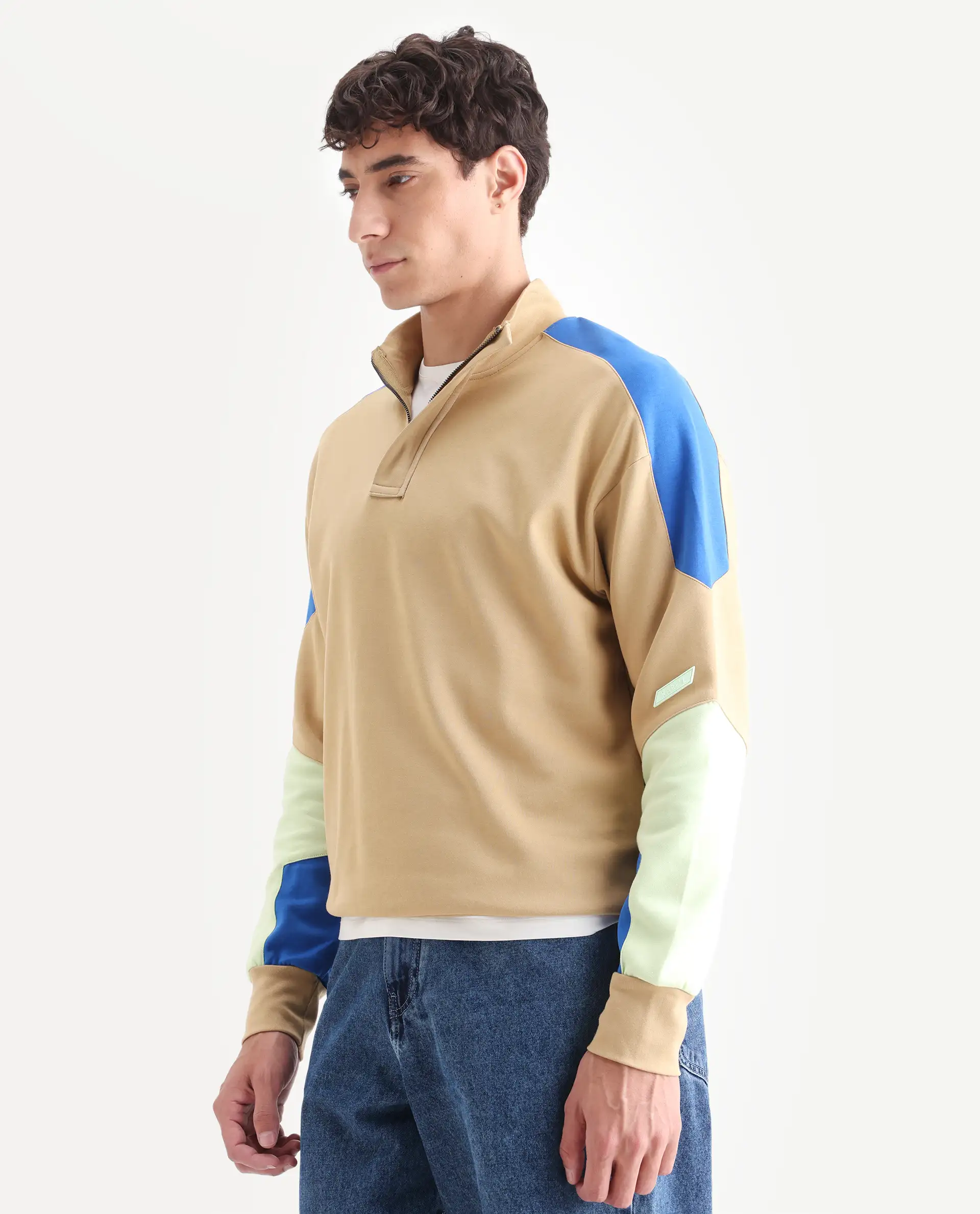 Rare Rabbit Men's Armo-1 Dusky Beige Cotton Ombre Regular Fit Full Sleeve High Neck Sweatshirt - Image 6