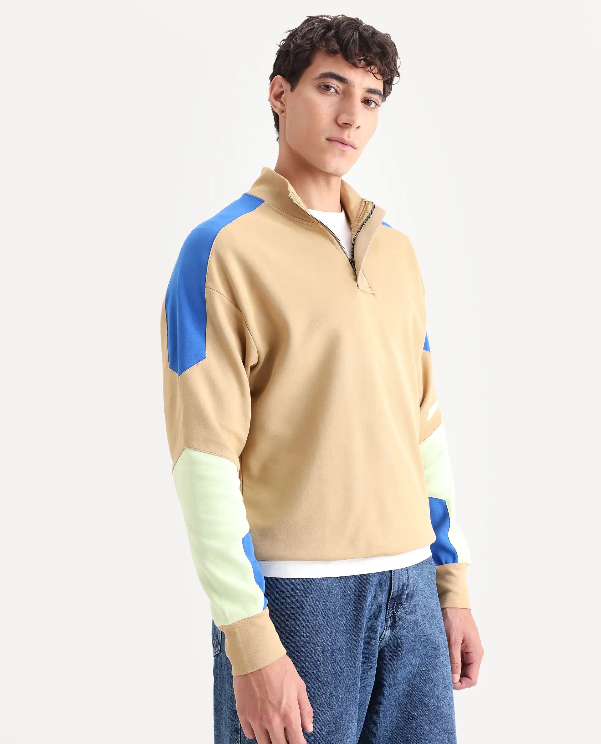 Rare Rabbit Men's Armo-1 Dusky Beige Cotton Ombre Regular Fit Full Sleeve High Neck Sweatshirt - Image 7