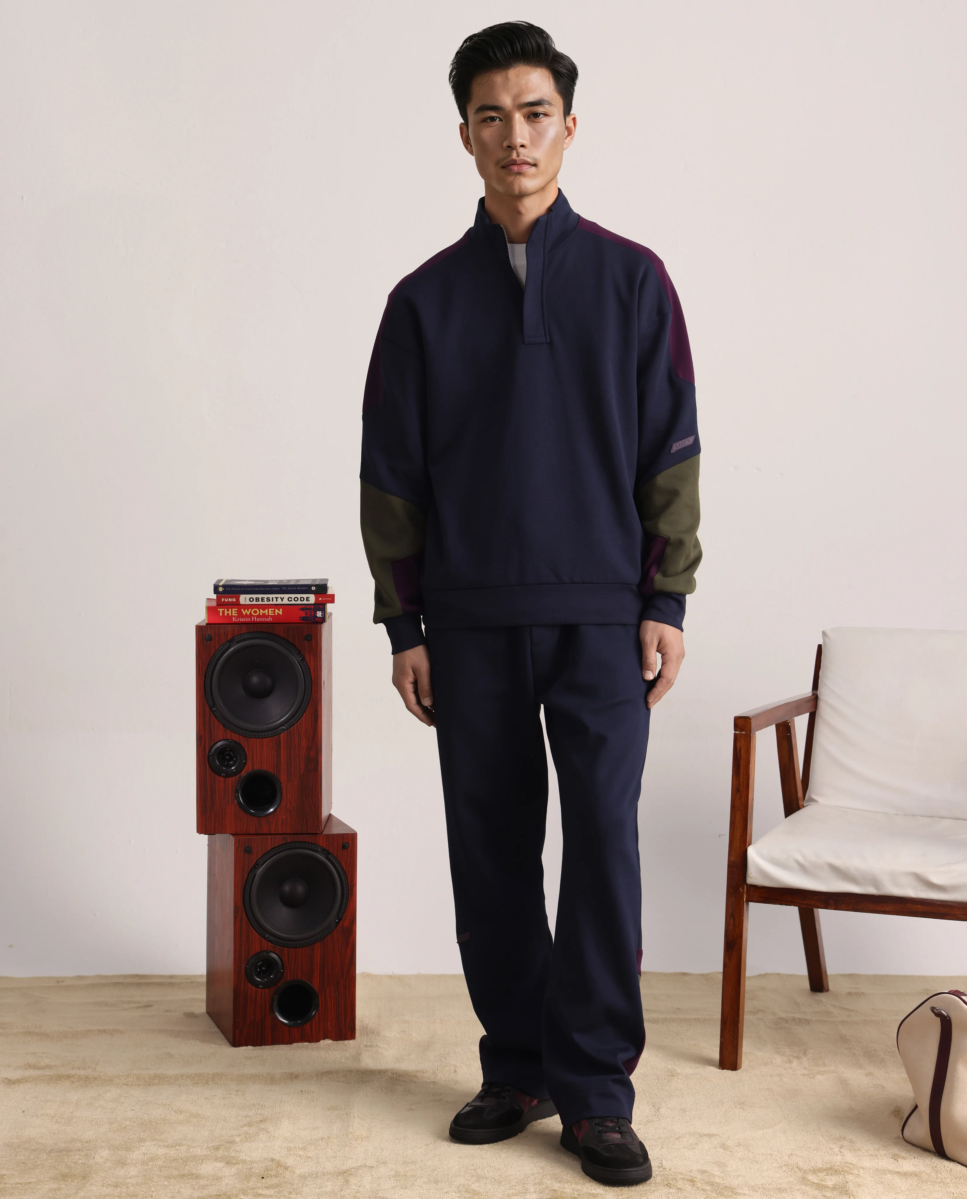 Rare Rabbit Men's Armo-1 Navy Cotton Ombre Regular Fit Full Sleeve High Neck Sweatshirt - Image 2