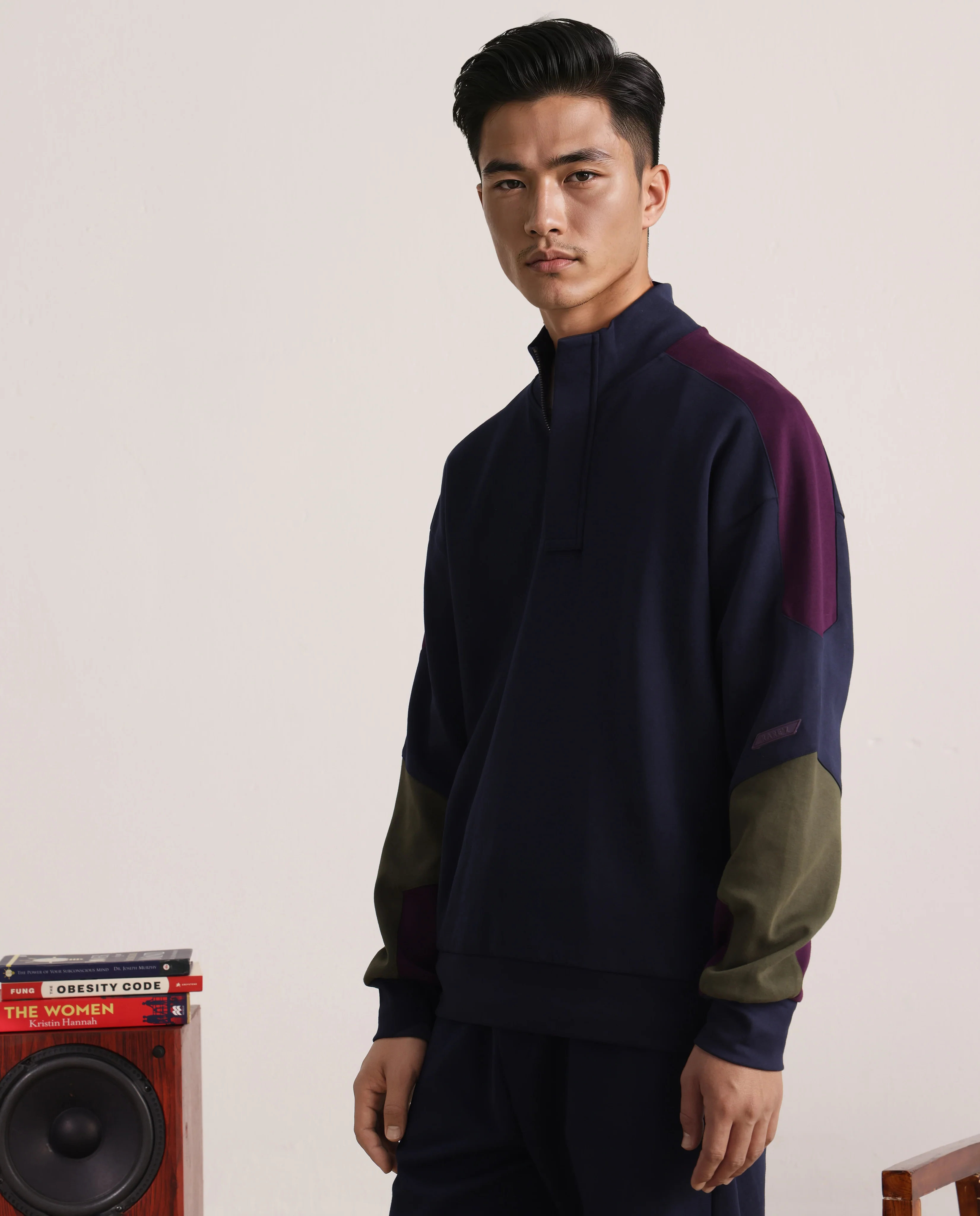 Rare Rabbit Men's Armo-1 Navy Cotton Ombre Regular Fit Full Sleeve High Neck Sweatshirt - Image 3