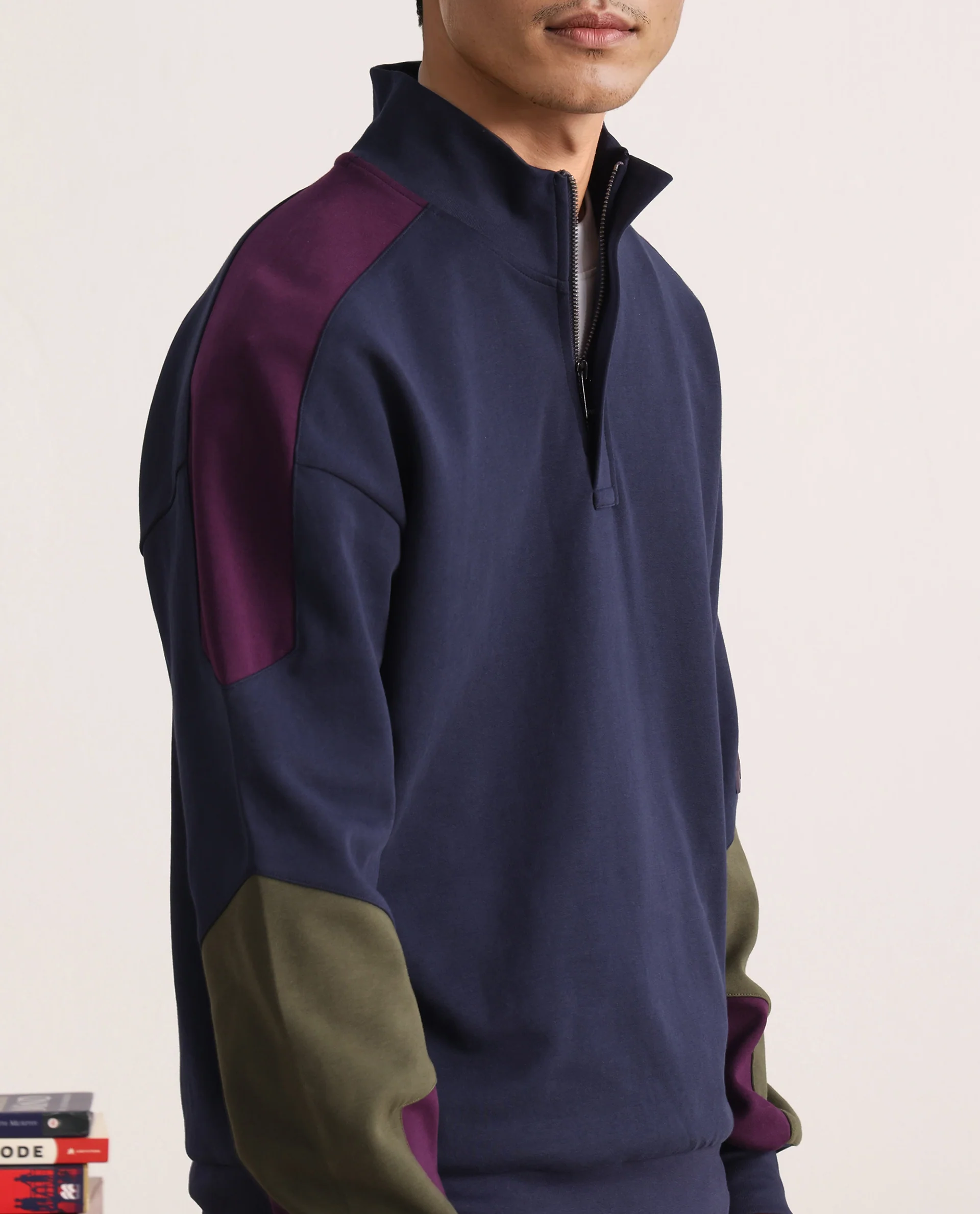 Rare Rabbit Men's Armo-1 Navy Cotton Ombre Regular Fit Full Sleeve High Neck Sweatshirt - Image 4