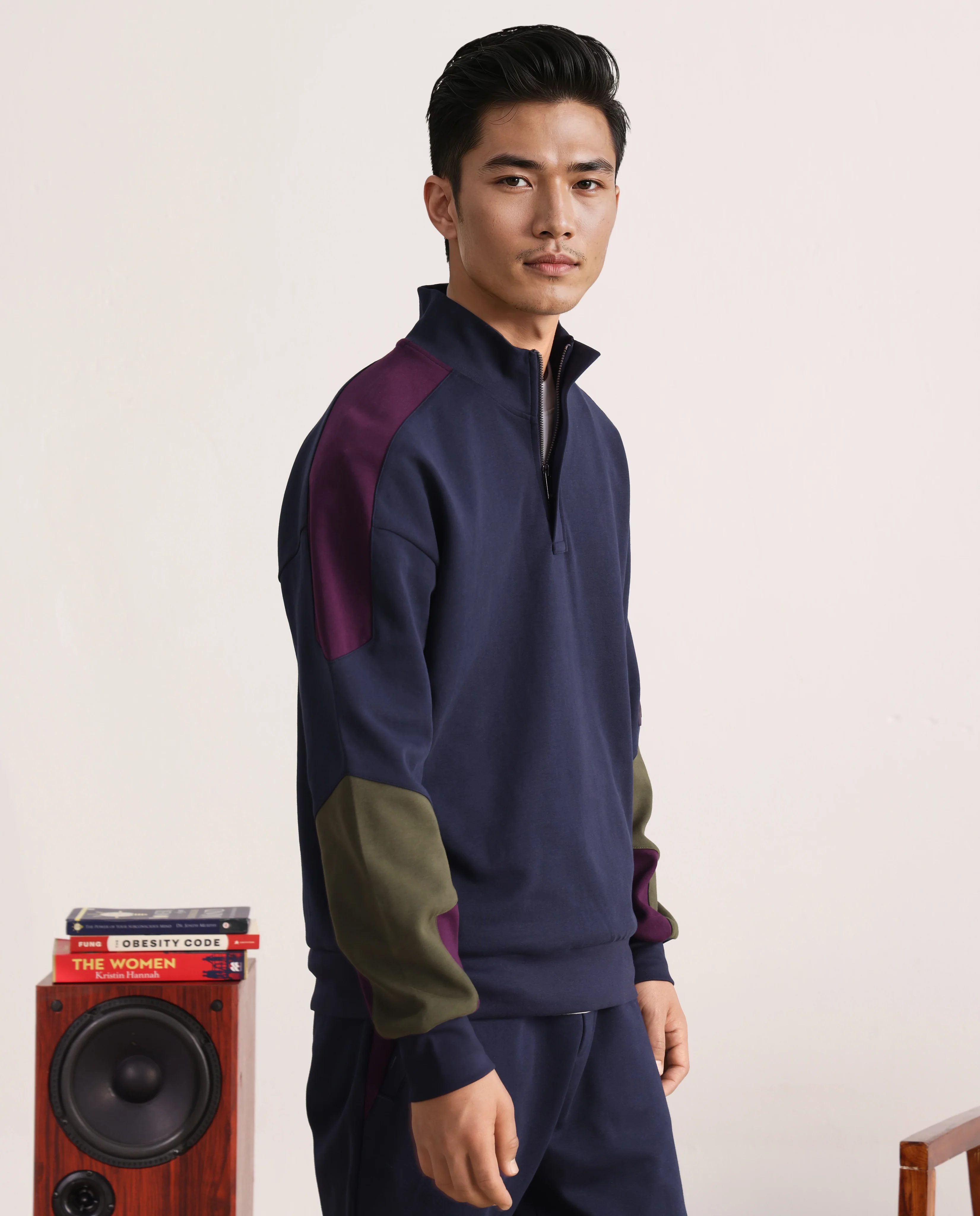 Rare Rabbit Men's Armo-1 Navy Cotton Ombre Regular Fit Full Sleeve High Neck Sweatshirt - Image 5