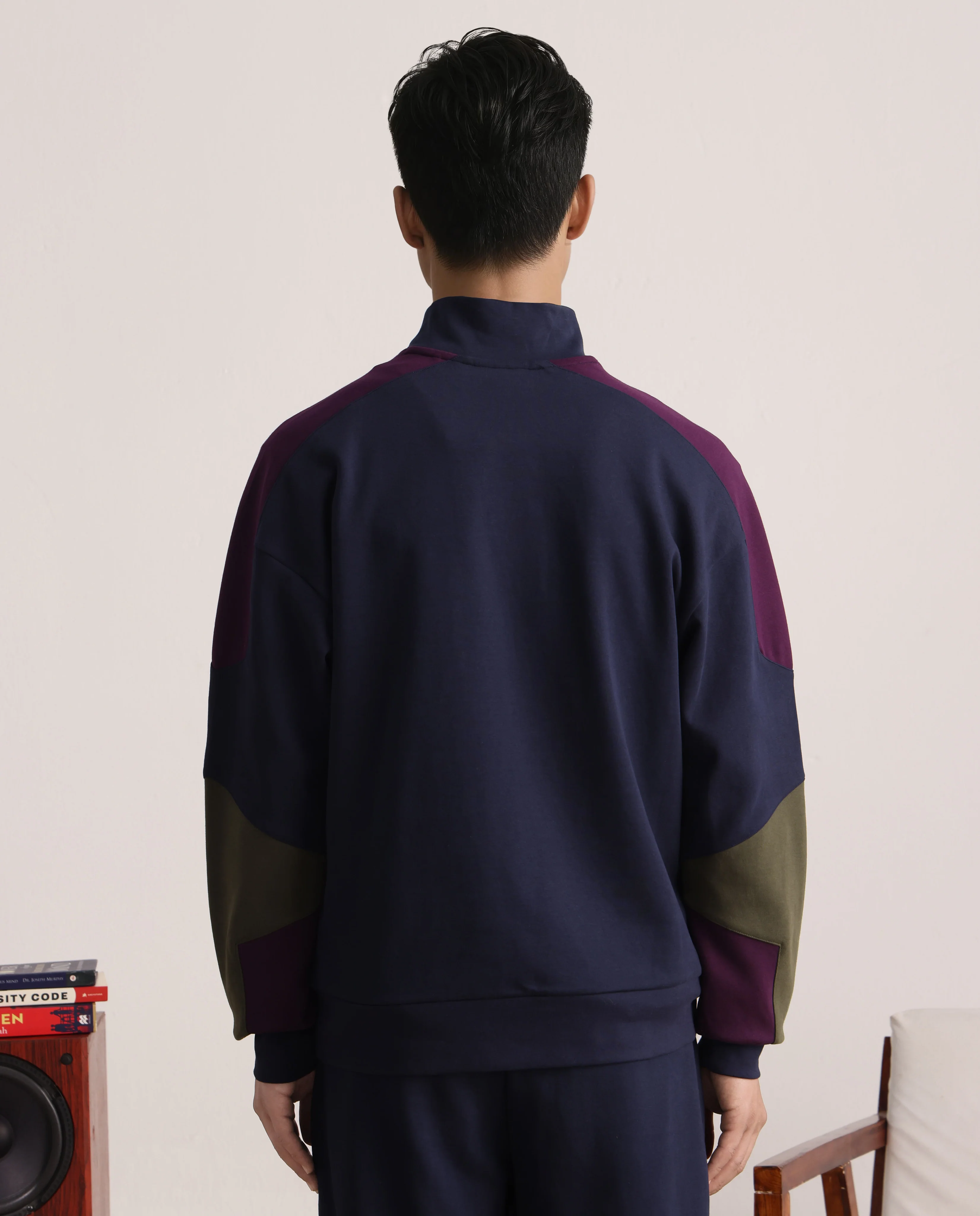 Rare Rabbit Men's Armo-1 Navy Cotton Ombre Regular Fit Full Sleeve High Neck Sweatshirt - Image 7
