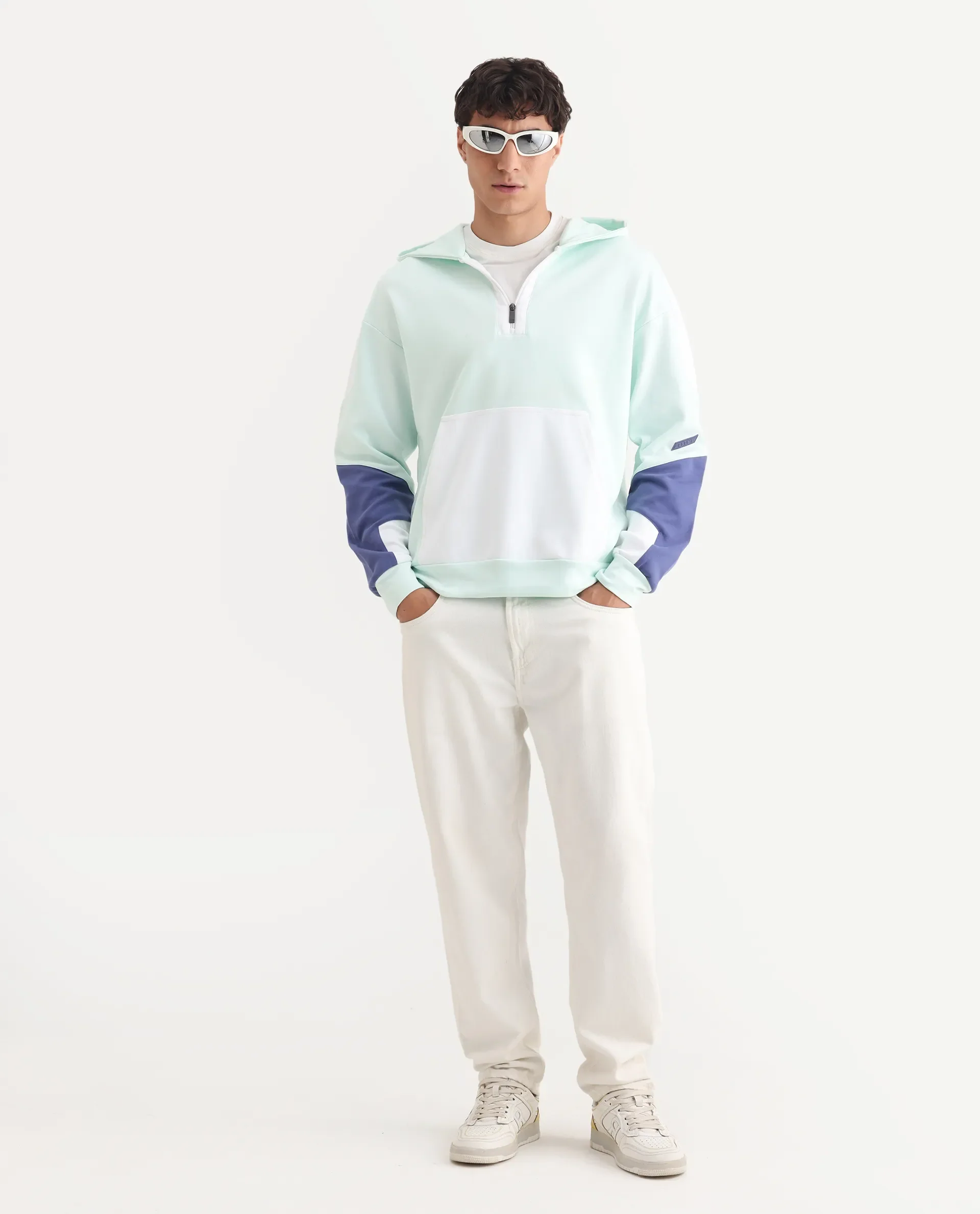 Rare Rabbit Men's Armo-2 Pastel Green Cotton Ombre Regular Fit Full Sleeve Hooded Sweatshirt - Image 2