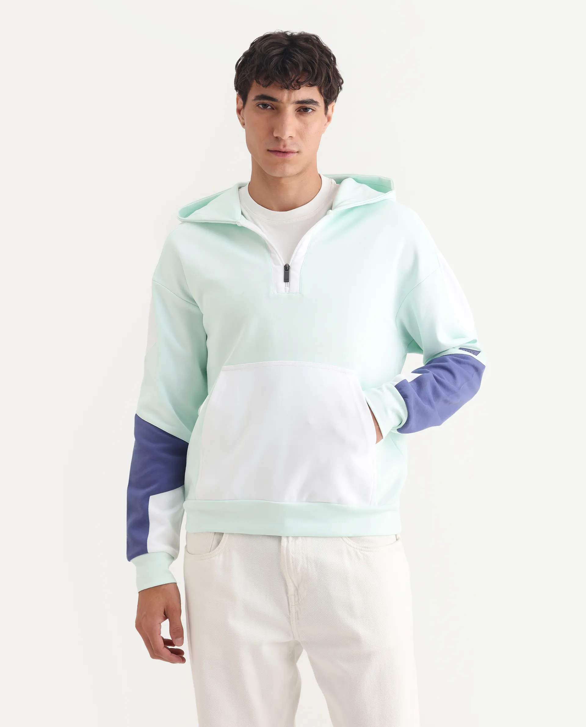 Rare Rabbit Men's Armo-2 Pastel Green Cotton Ombre Regular Fit Full Sleeve Hooded Sweatshirt - Image 3