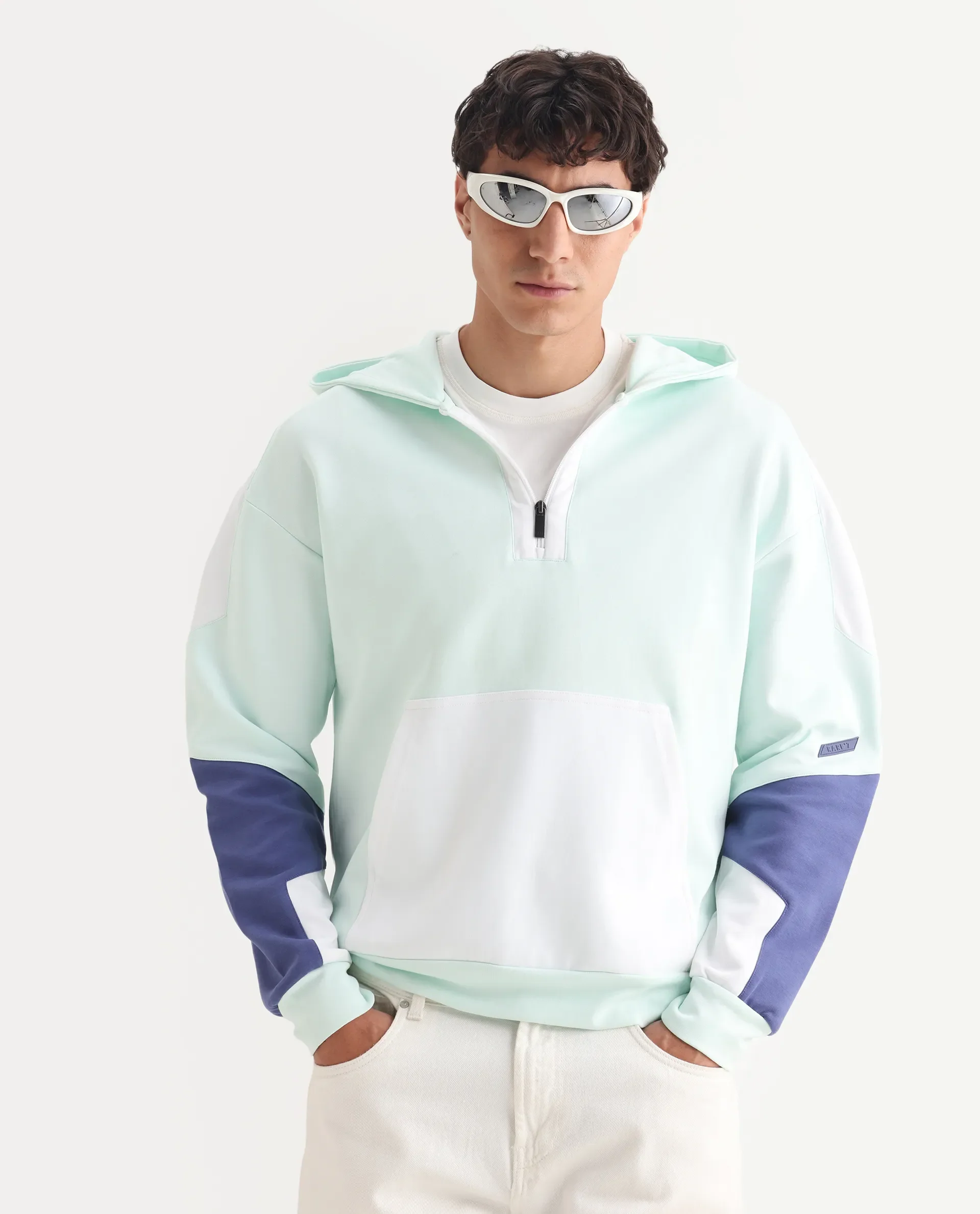 Rare Rabbit Men's Armo-2 Pastel Green Cotton Ombre Regular Fit Full Sleeve Hooded Sweatshirt - Image 4