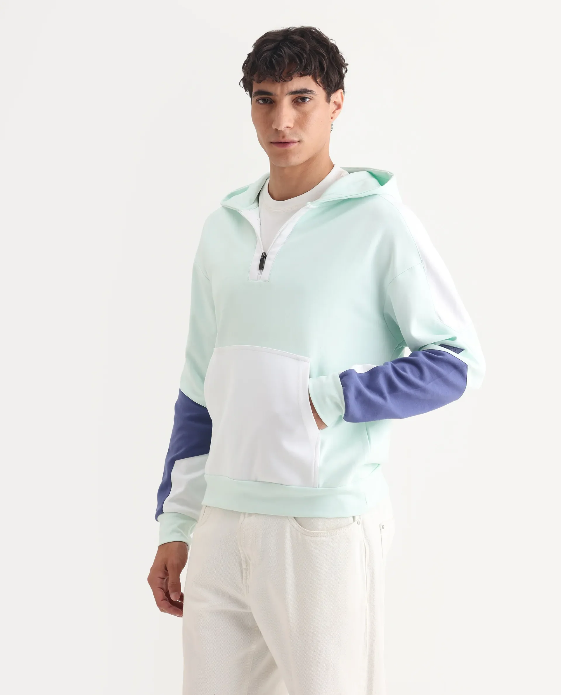 Rare Rabbit Men's Armo-2 Pastel Green Cotton Ombre Regular Fit Full Sleeve Hooded Sweatshirt - Image 6