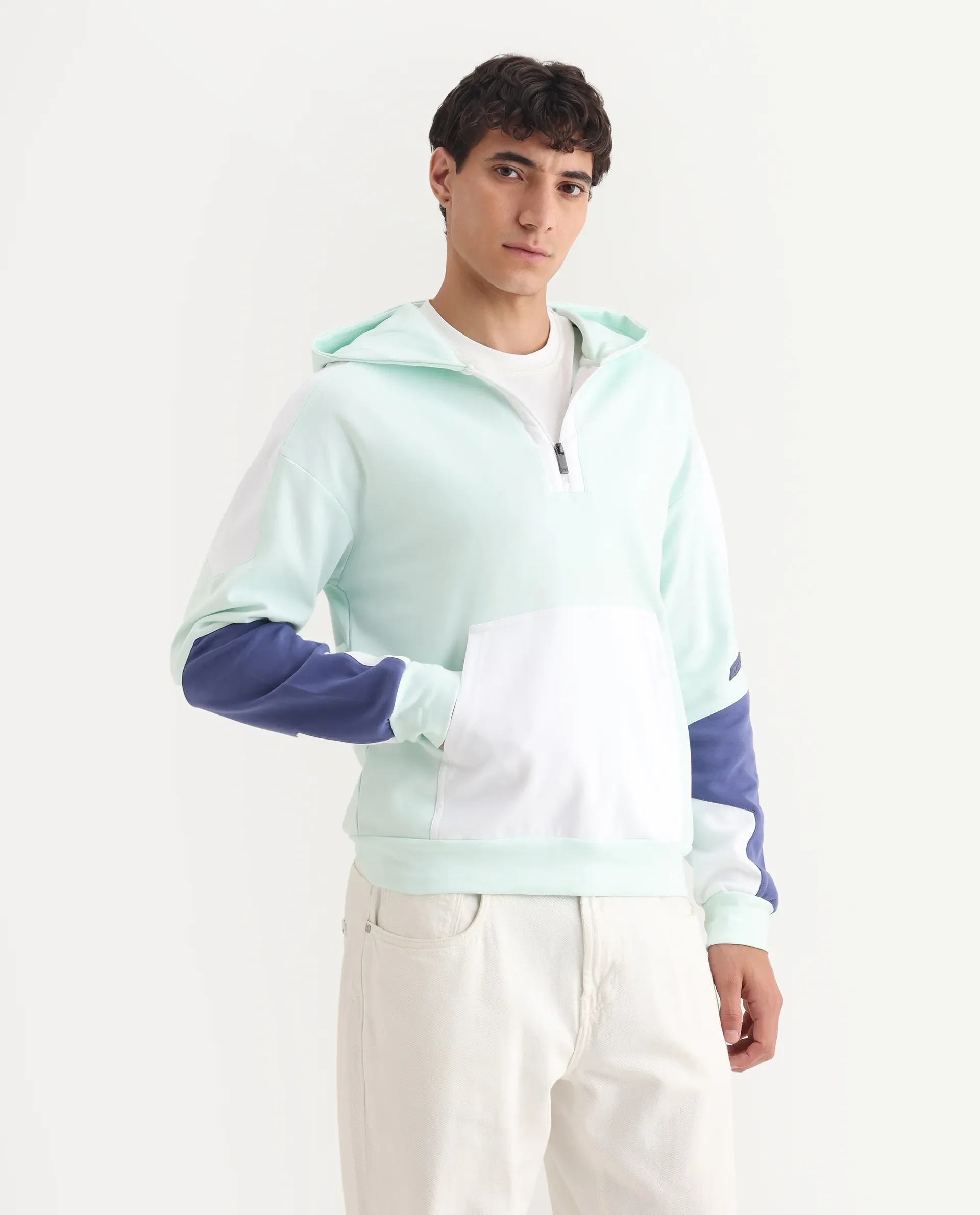 Rare Rabbit Men's Armo-2 Pastel Green Cotton Ombre Regular Fit Full Sleeve Hooded Sweatshirt - Image 7