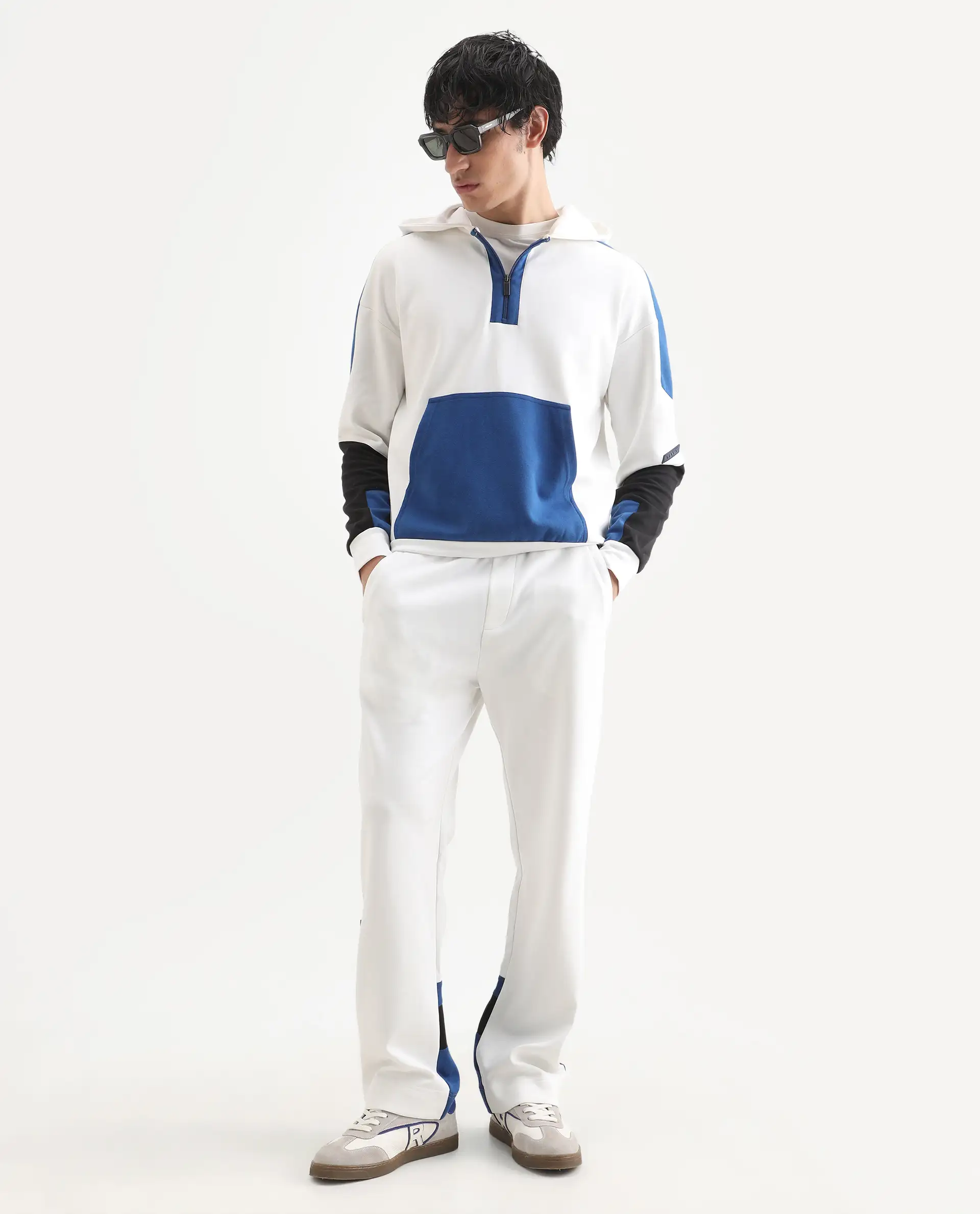 Rare Rabbit Men's Armo-2 White Cotton Ombre Regular Fit Full Sleeve Hooded Sweatshirt - Image 2