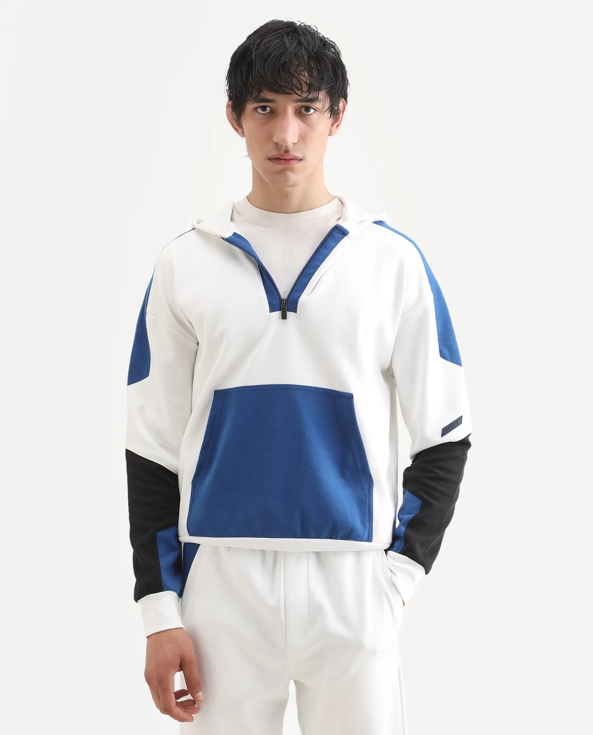 Rare Rabbit Men's Armo-2 White Cotton Ombre Regular Fit Full Sleeve Hooded Sweatshirt - Image 3