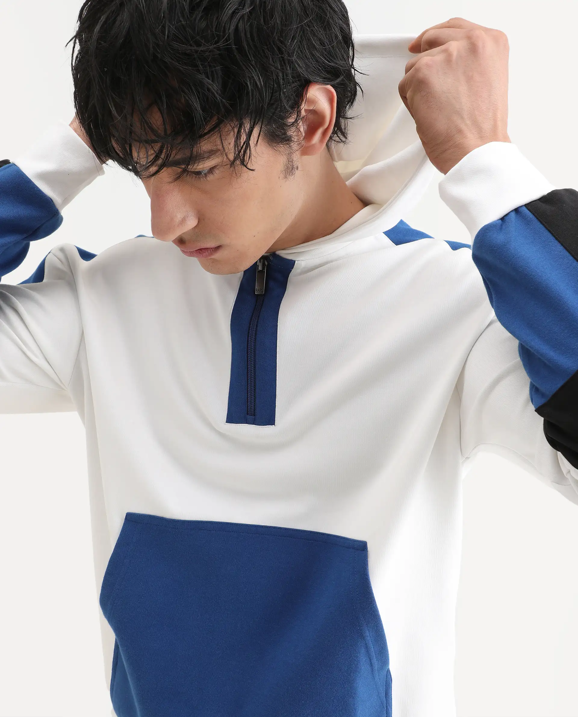 Rare Rabbit Men's Armo-2 White Cotton Ombre Regular Fit Full Sleeve Hooded Sweatshirt - Image 4