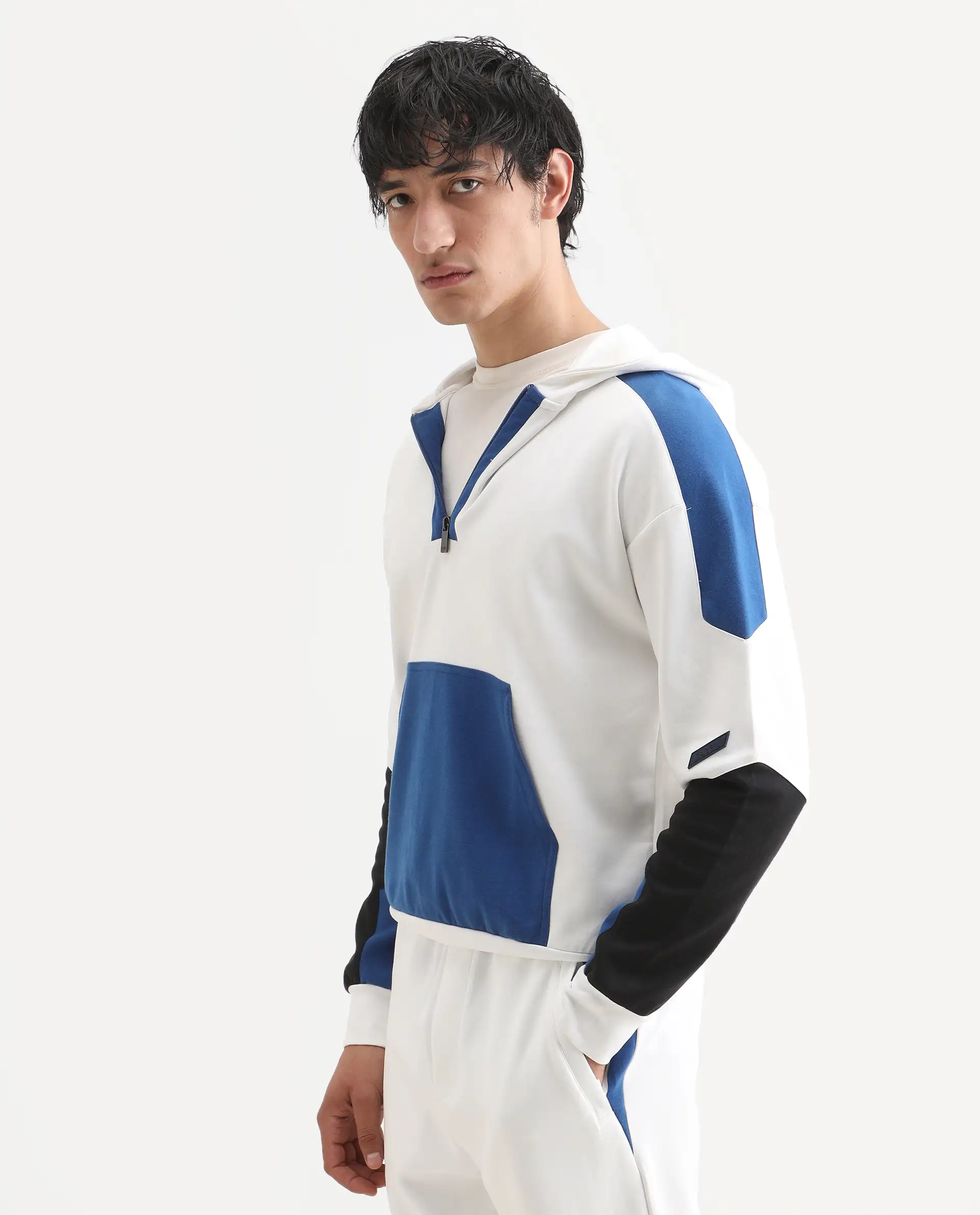 Rare Rabbit Men's Armo-2 White Cotton Ombre Regular Fit Full Sleeve Hooded Sweatshirt - Image 5