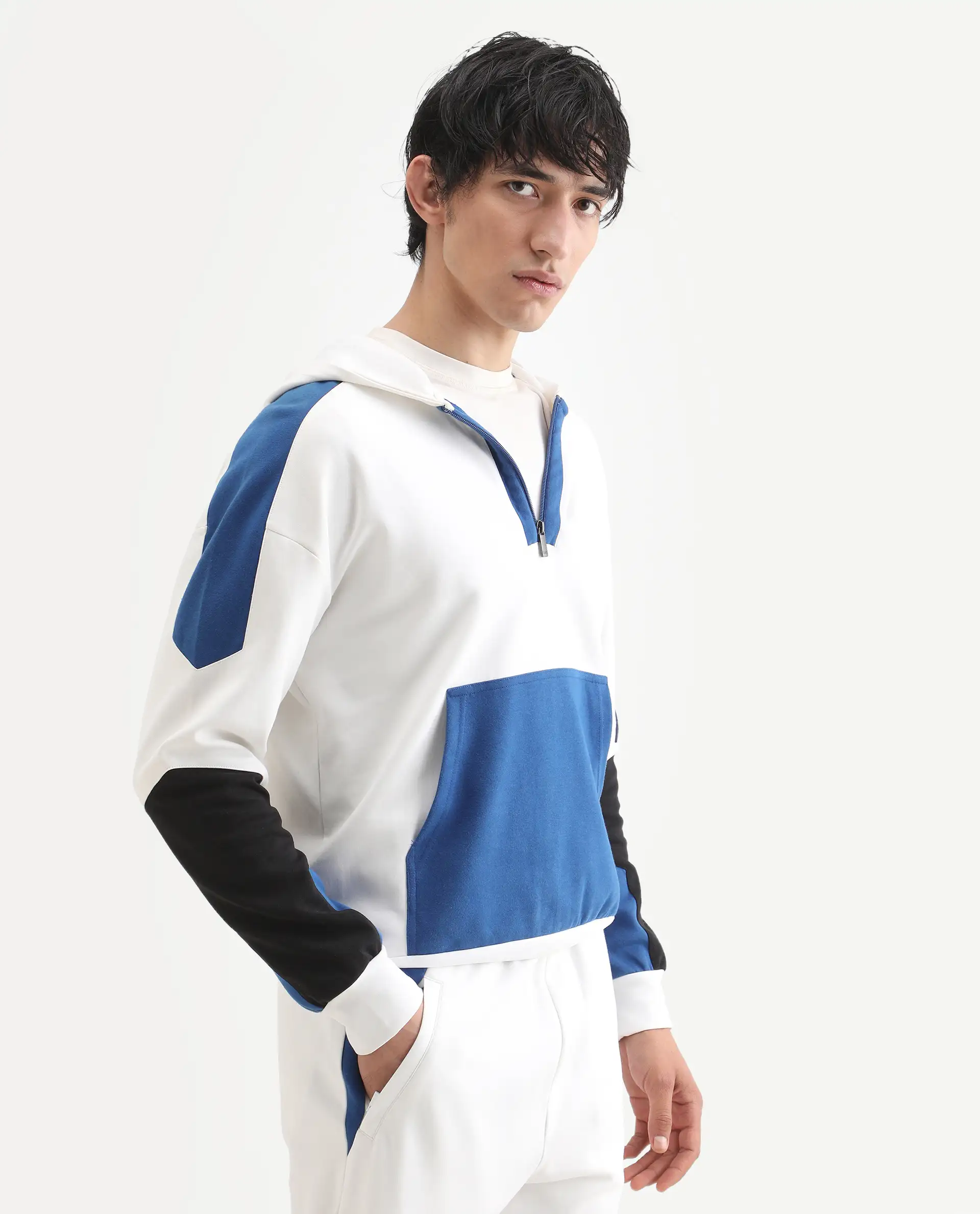 Rare Rabbit Men's Armo-2 White Cotton Ombre Regular Fit Full Sleeve Hooded Sweatshirt - Image 6