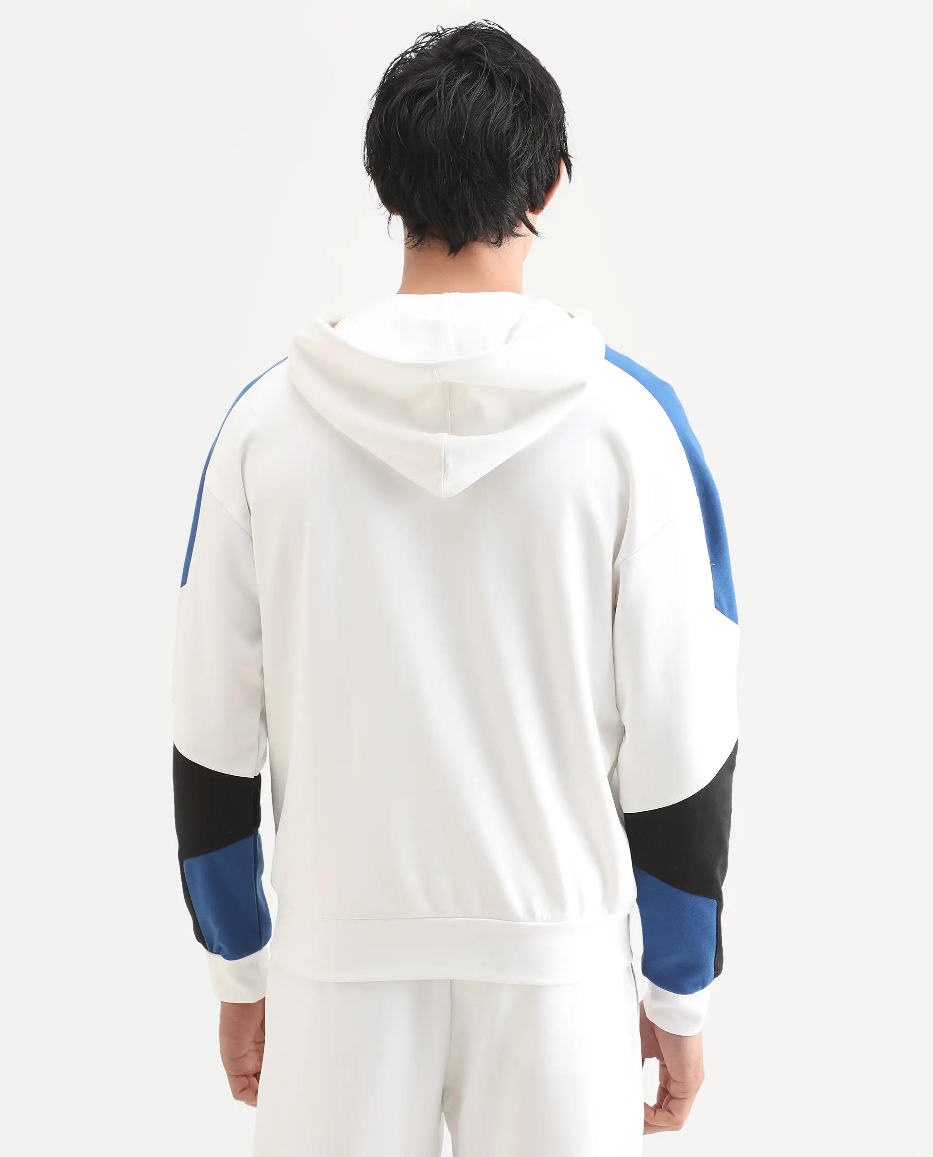 Rare Rabbit Men's Armo-2 White Cotton Ombre Regular Fit Full Sleeve Hooded Sweatshirt - Image 7