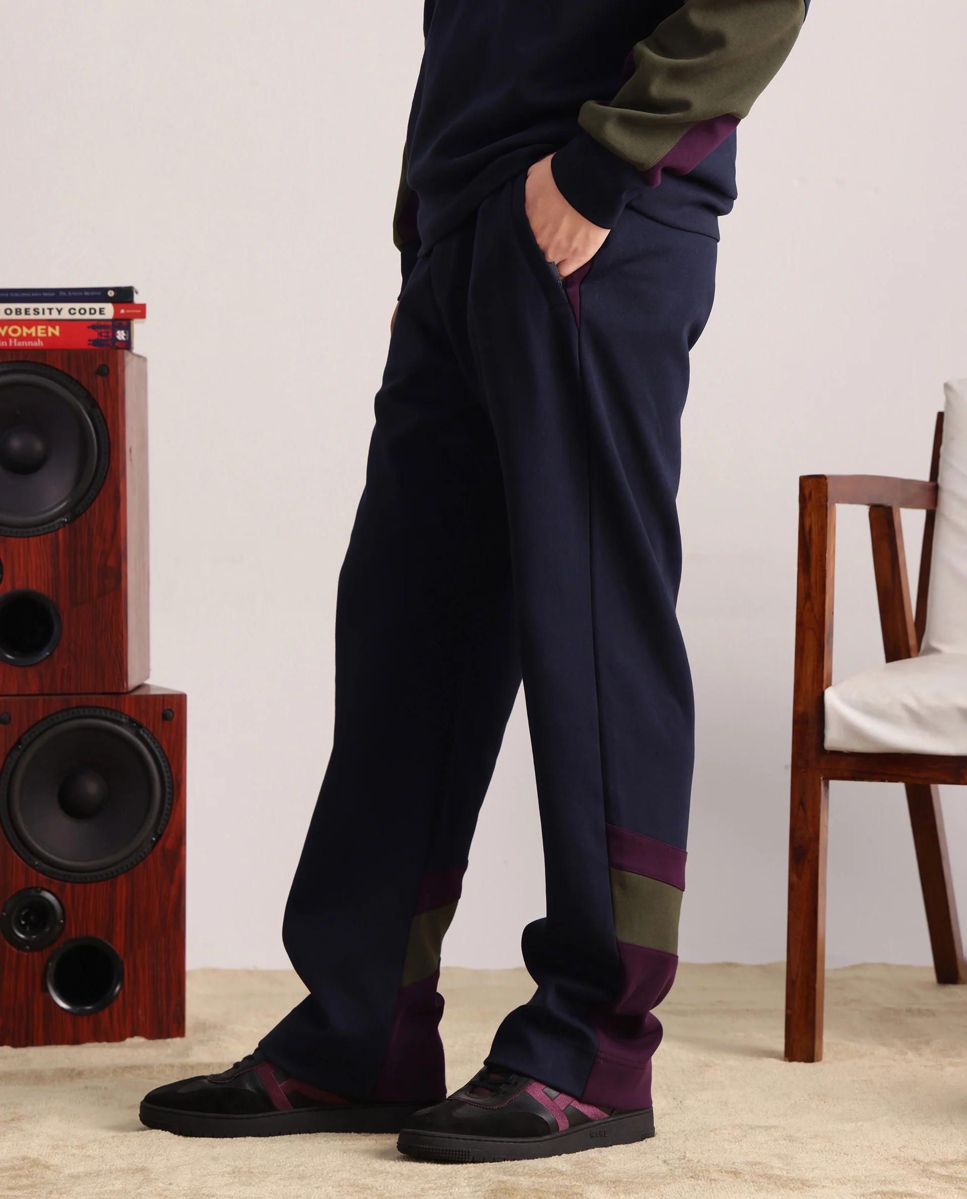 Rare Rabbit Men's Armon-1 Navy Plain Regular Fit Track Pant - Image 3