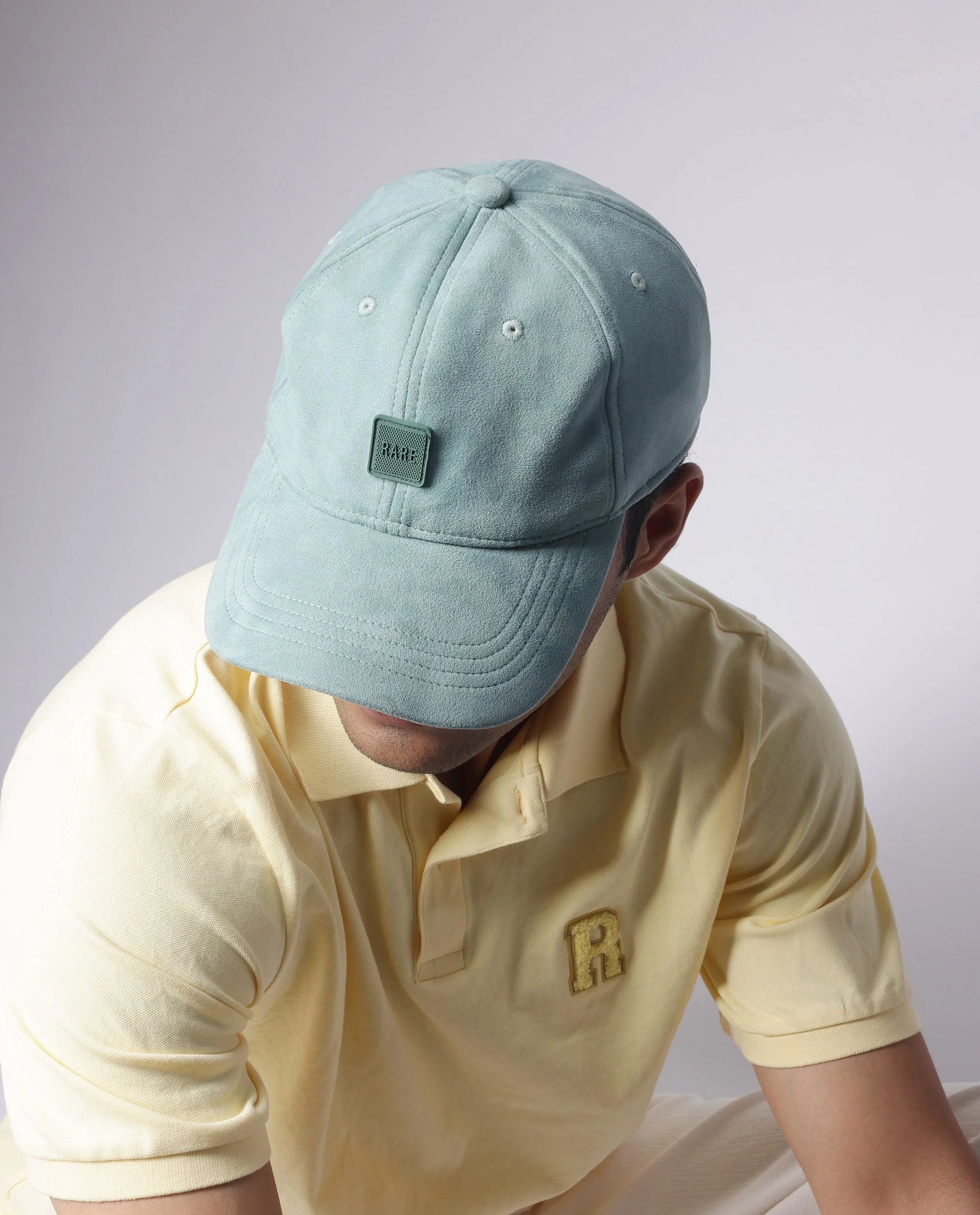 Rare Rabbit Men Armour Teal Suede Monotone Color Silicone Badge Branding Cap - Image 2