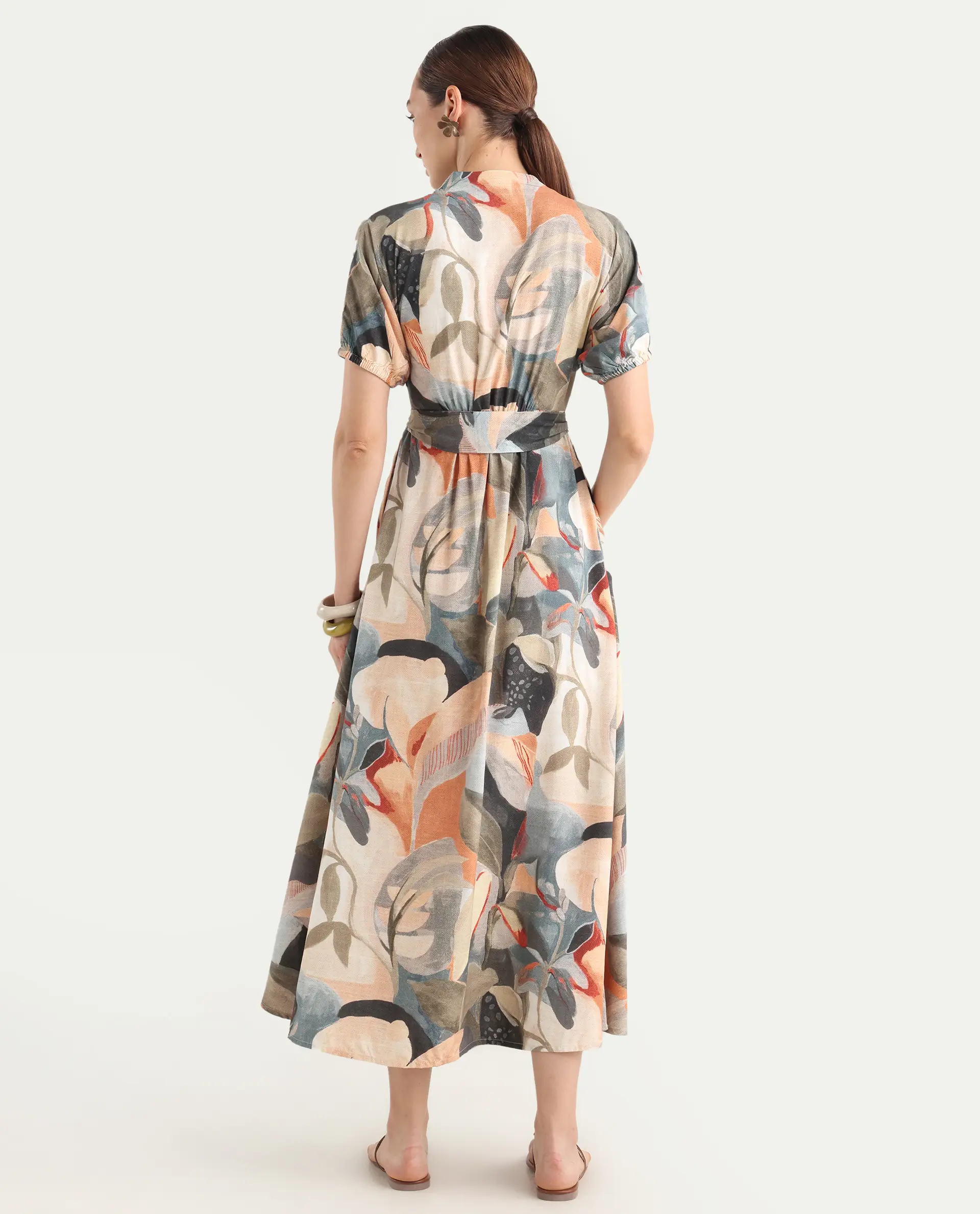 Rareism Women's Arnai Multi Viscose V-Neck A-Line Abstract Print Dress - Image 8