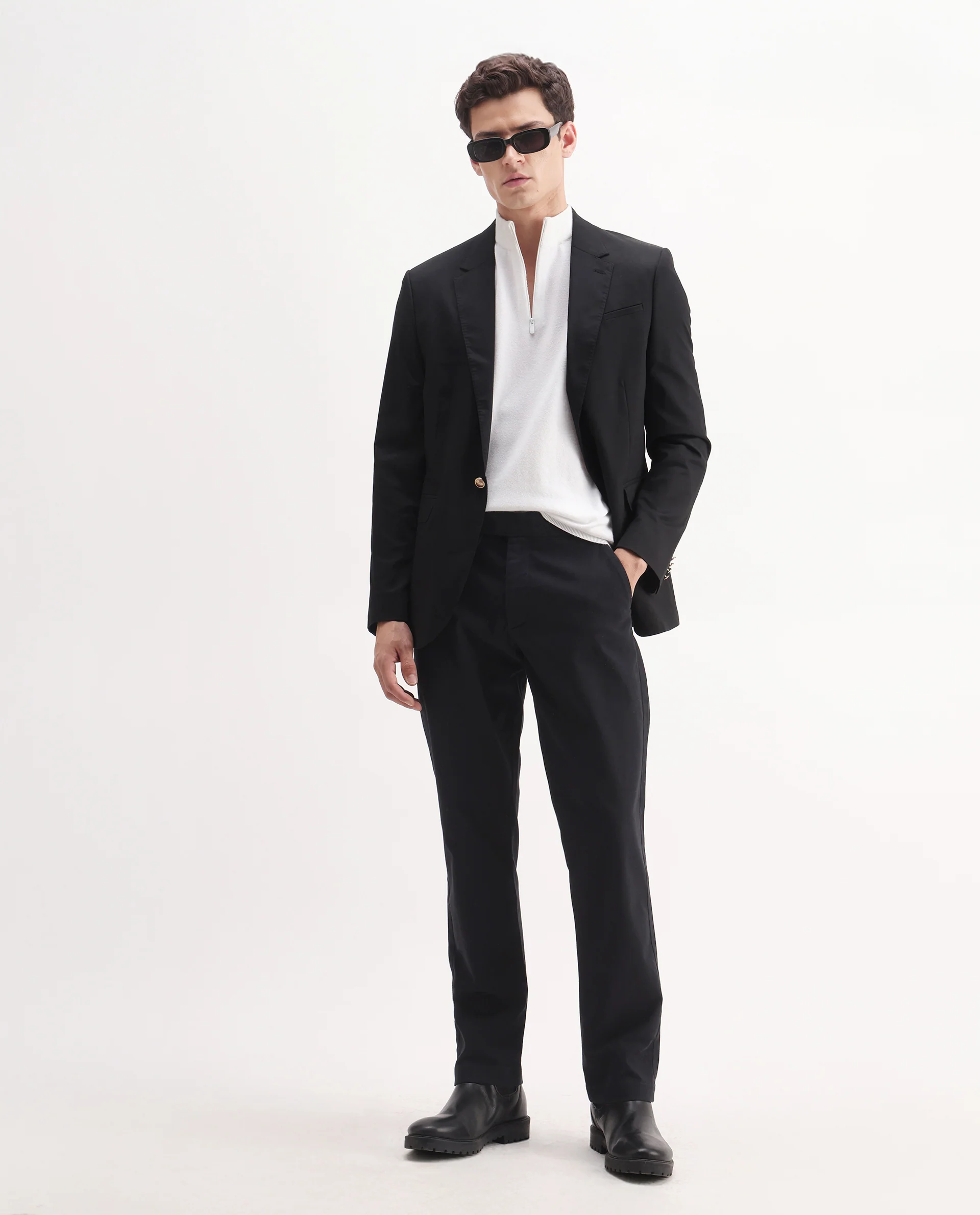 Rare Rabbit Men's Arne Black Cotton Blend Plain Regular Fit Trouser