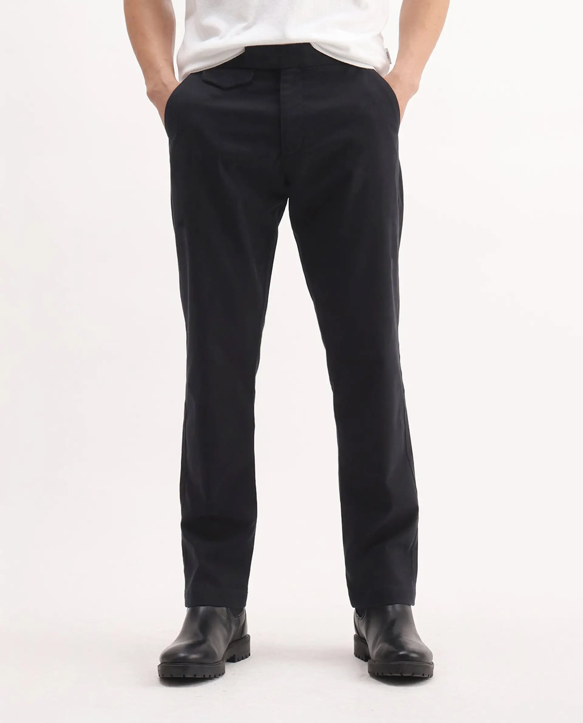 Rare Rabbit Men's Arne Black Cotton Blend Plain Regular Fit Trouser - Image 10