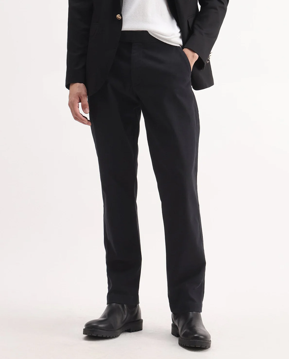 Rare Rabbit Men's Arne Black Cotton Blend Plain Regular Fit Trouser - Image 3