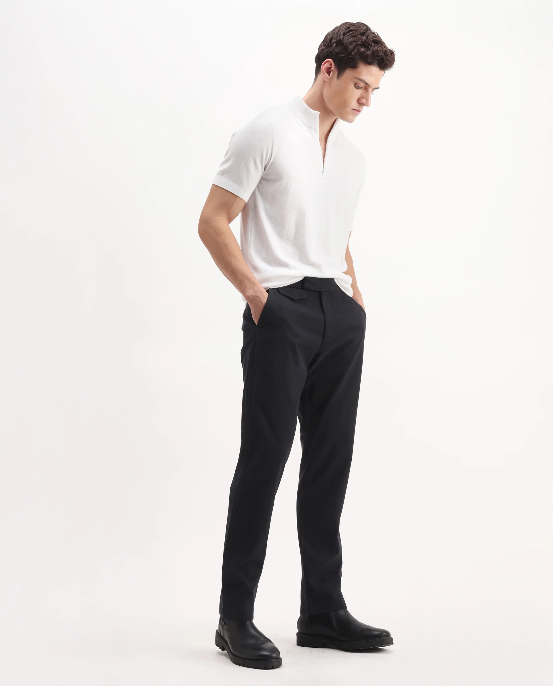 Rare Rabbit Men's Arne Black Cotton Blend Plain Regular Fit Trouser - Image 8