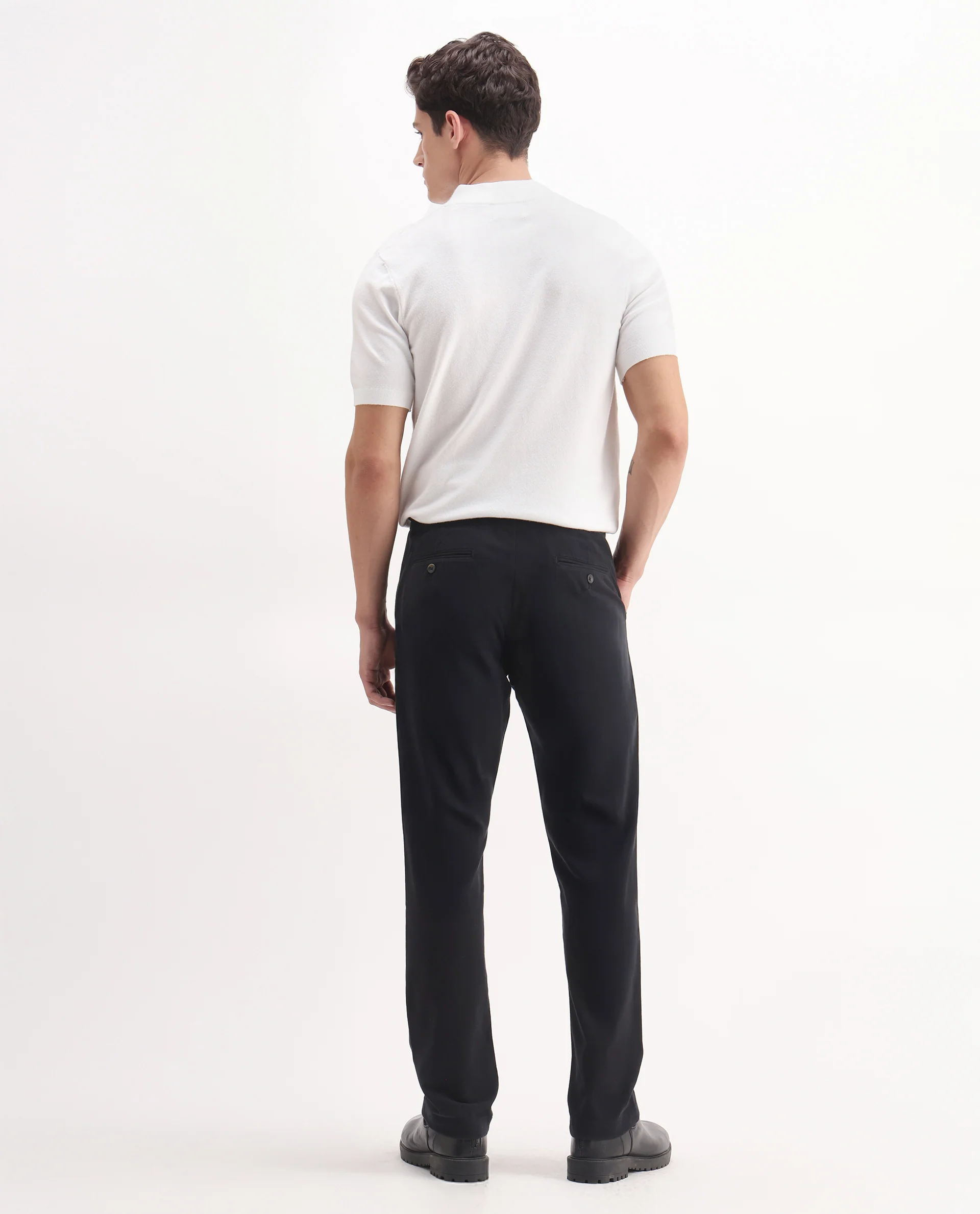 Rare Rabbit Men's Arne Black Cotton Blend Plain Regular Fit Trouser - Image 9